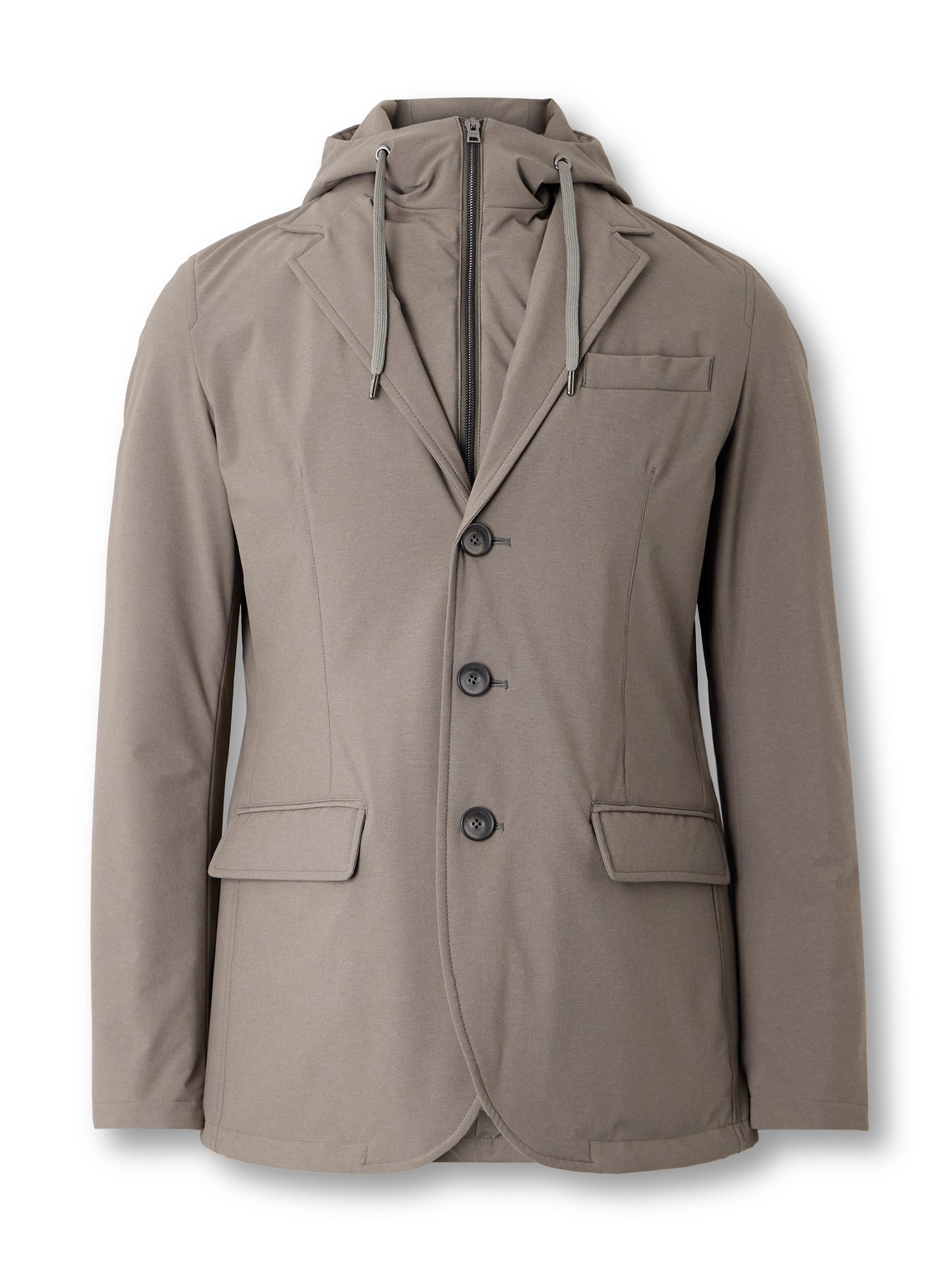 Herno Convertible Padded Shell Hooded Blazer In Brown