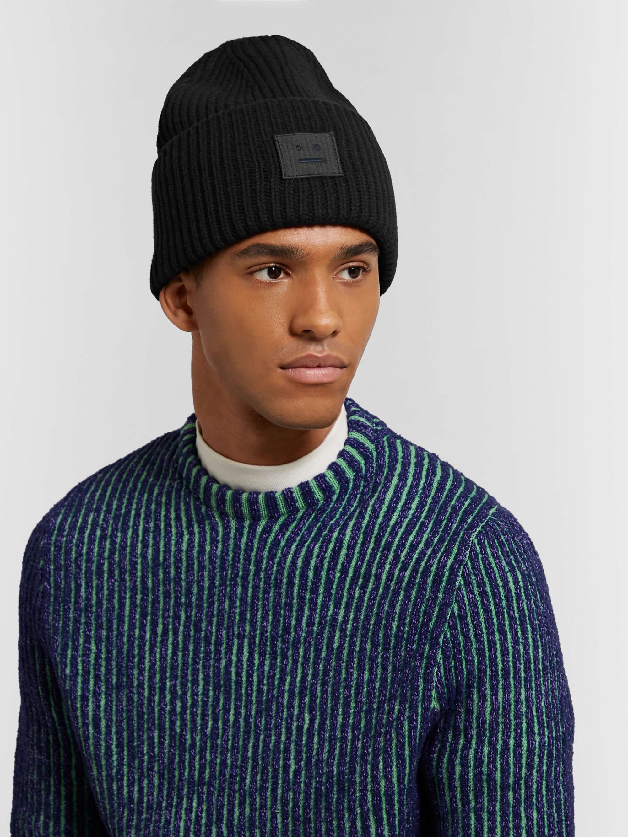 ACNE STUDIOS Pansy Logo-Appliquéd Ribbed Wool Beanie