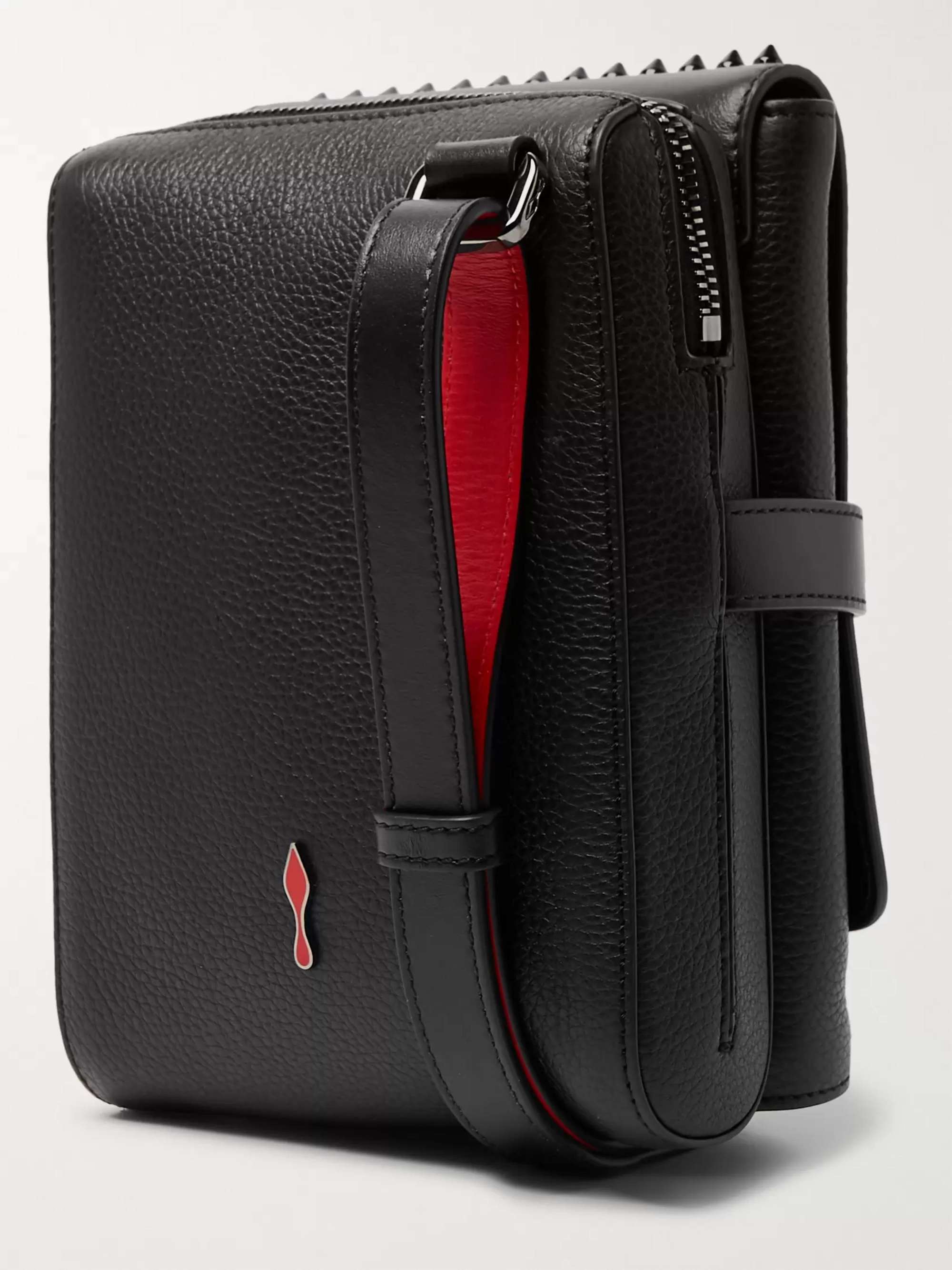 CHRISTIAN LOUBOUTIN Benech Spiked Smooth and Full-Grain Leather Messenger Bag