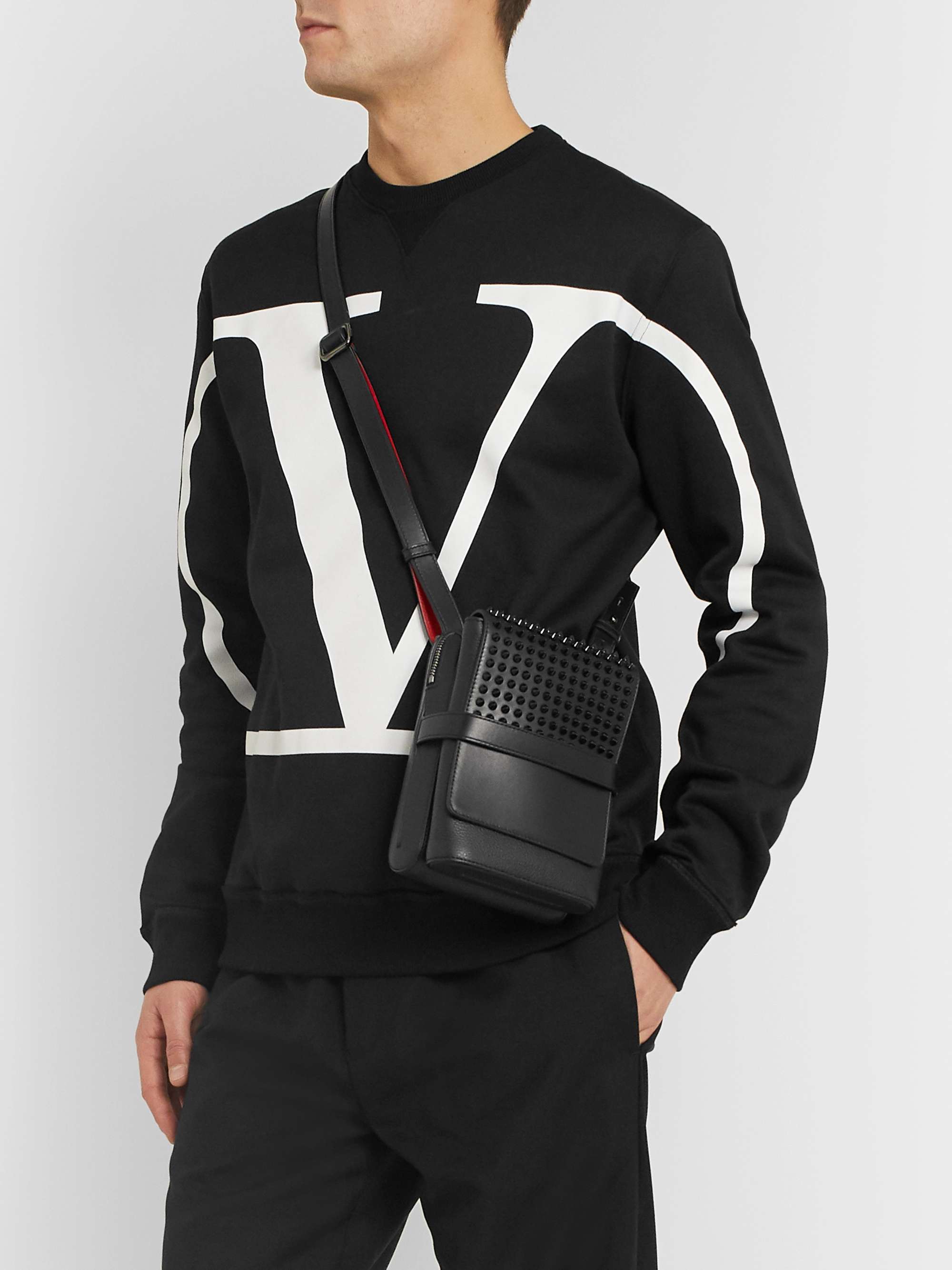 CHRISTIAN LOUBOUTIN Benech Spiked Smooth and Full-Grain Leather Messenger Bag
