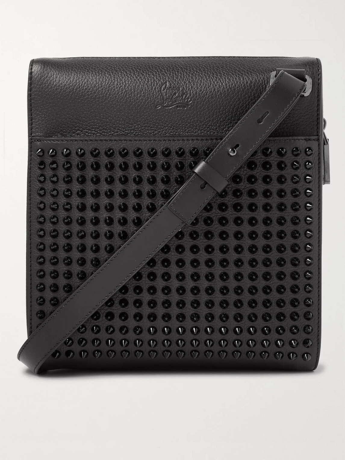 Shop Christian Louboutin Benech Reporter Spiked Leather Messenger Bag In Black