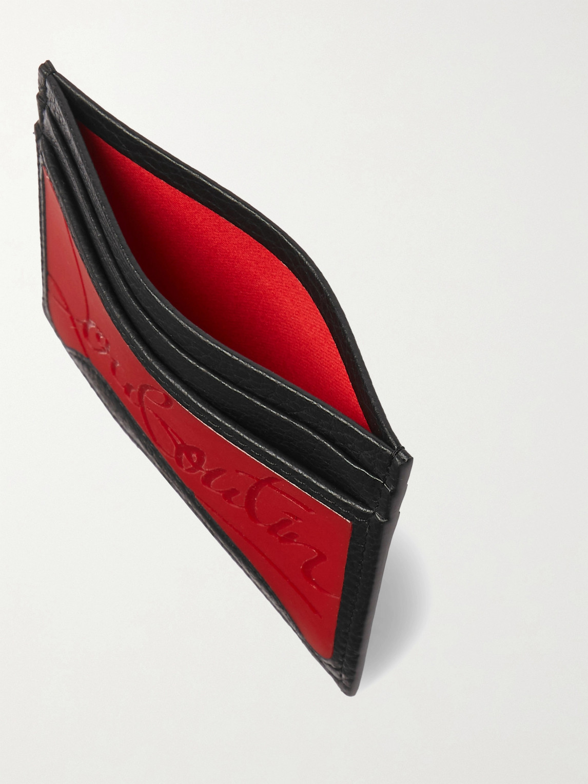 Shop Christian Louboutin Logo-debossed Rubber And Leather Cardholder In Black