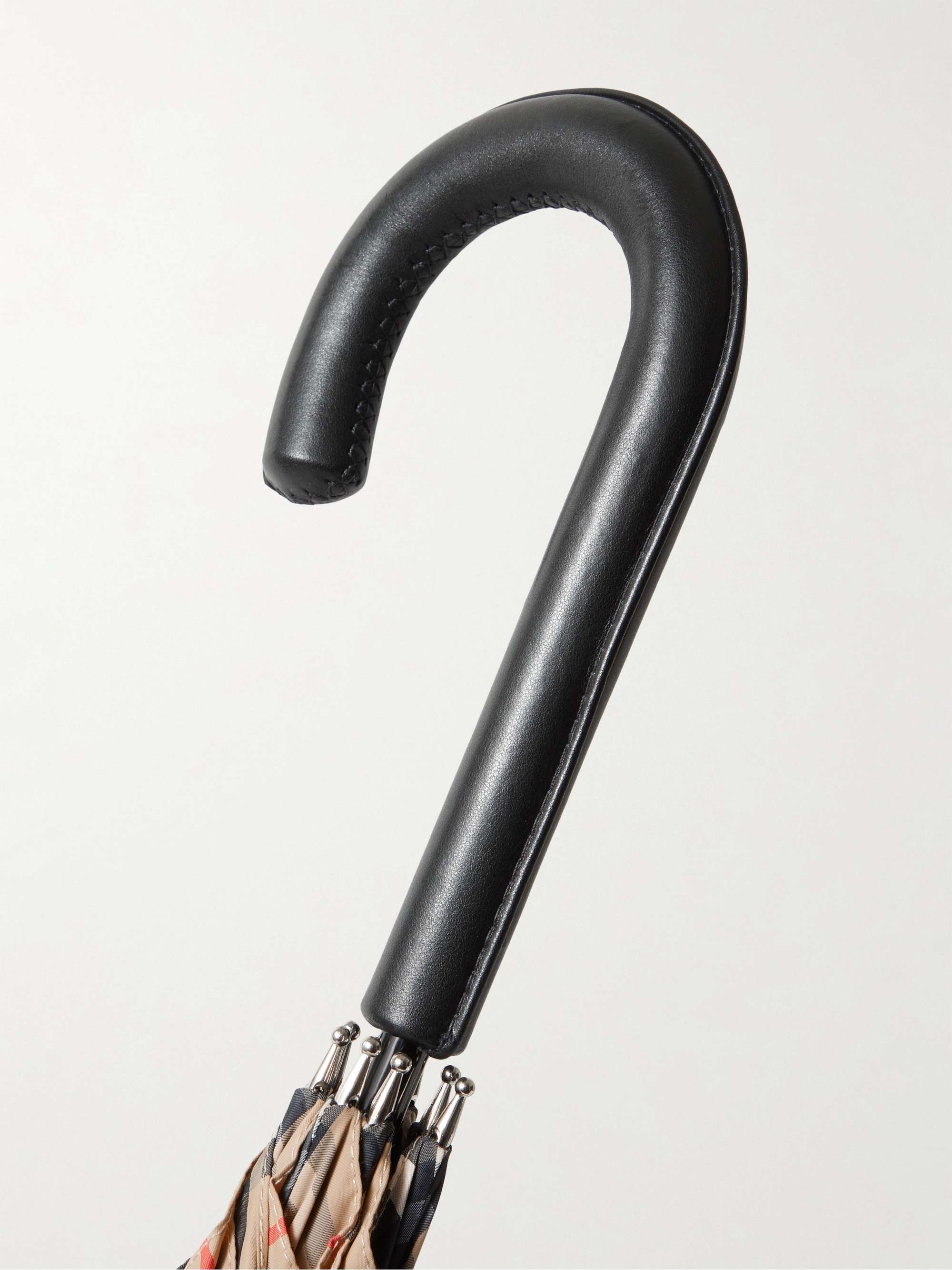 BURBERRY Checked Shell and Leather Umbrella