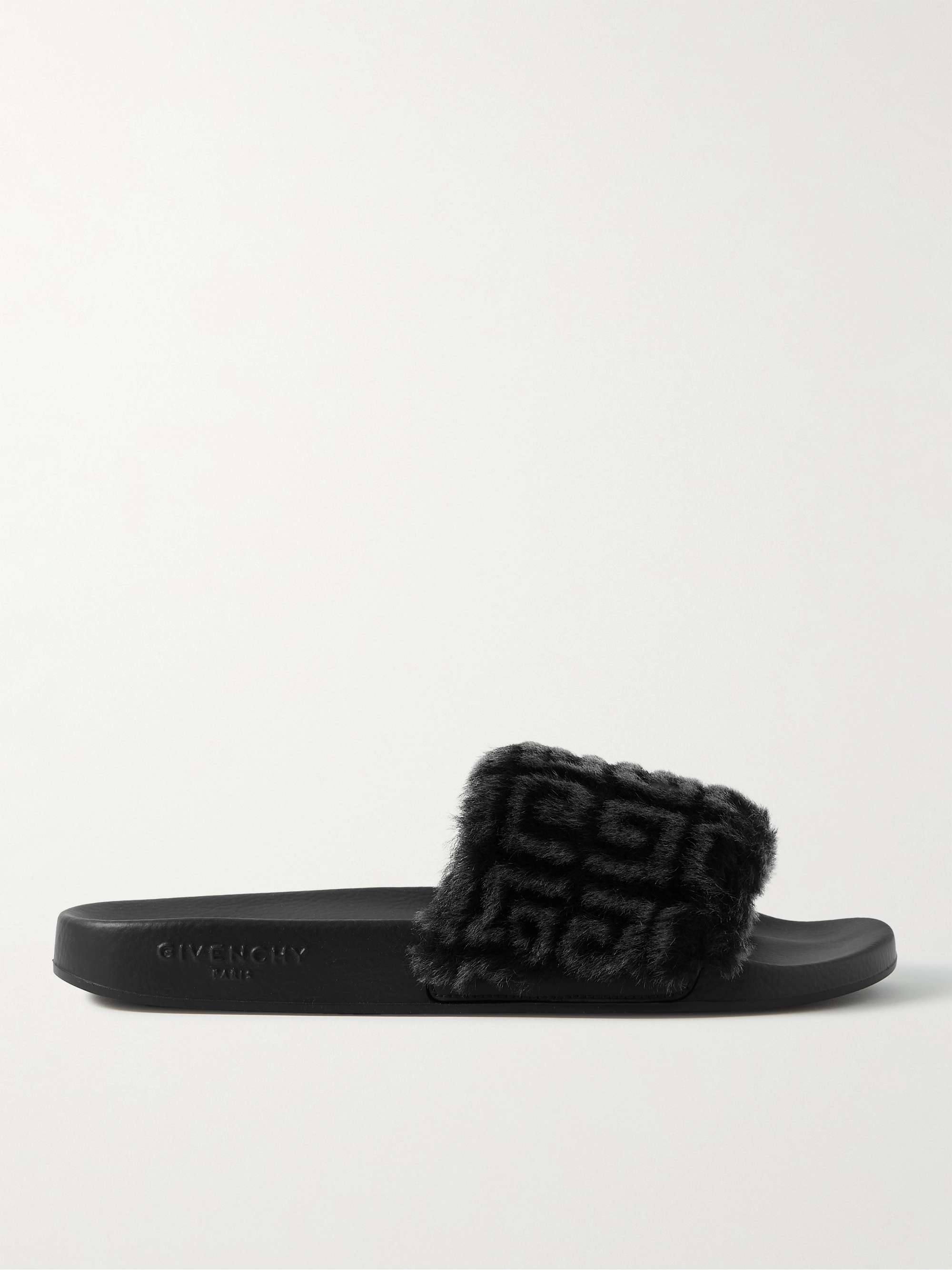 GIVENCHY Printed Shearling and Rubber Slides