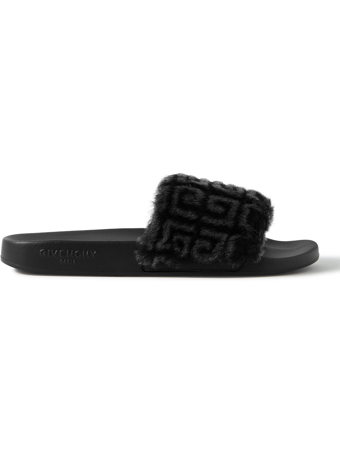 GIVENCHY PRINTED SHEARLING AND RUBBER SLIDES