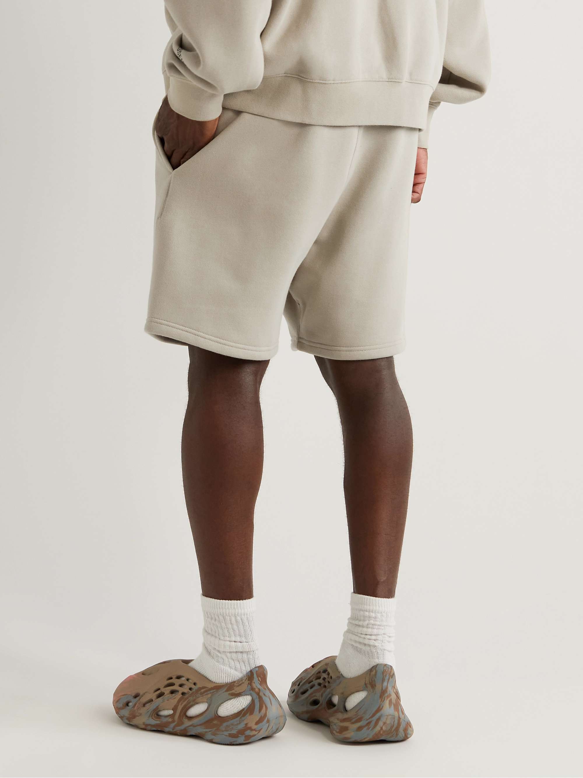 FEAR OF GOD ESSENTIALS Wide-Leg Logo-Print Cotton-Blend Jersey Drawstring Shorts