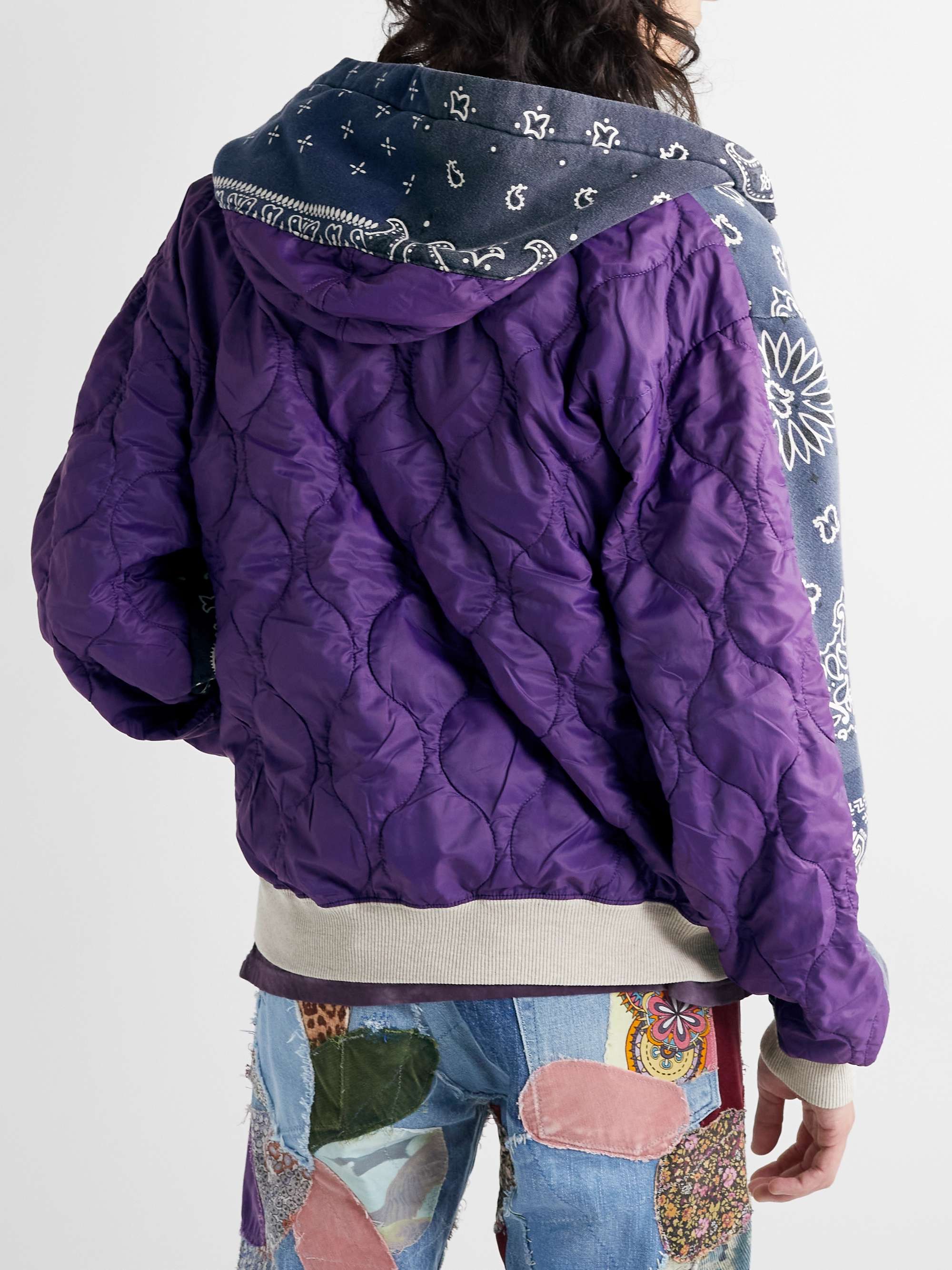 KAPITAL Bandana-Print Cotton-Jersey and Quilted Shell Zip-Up Hoodie
