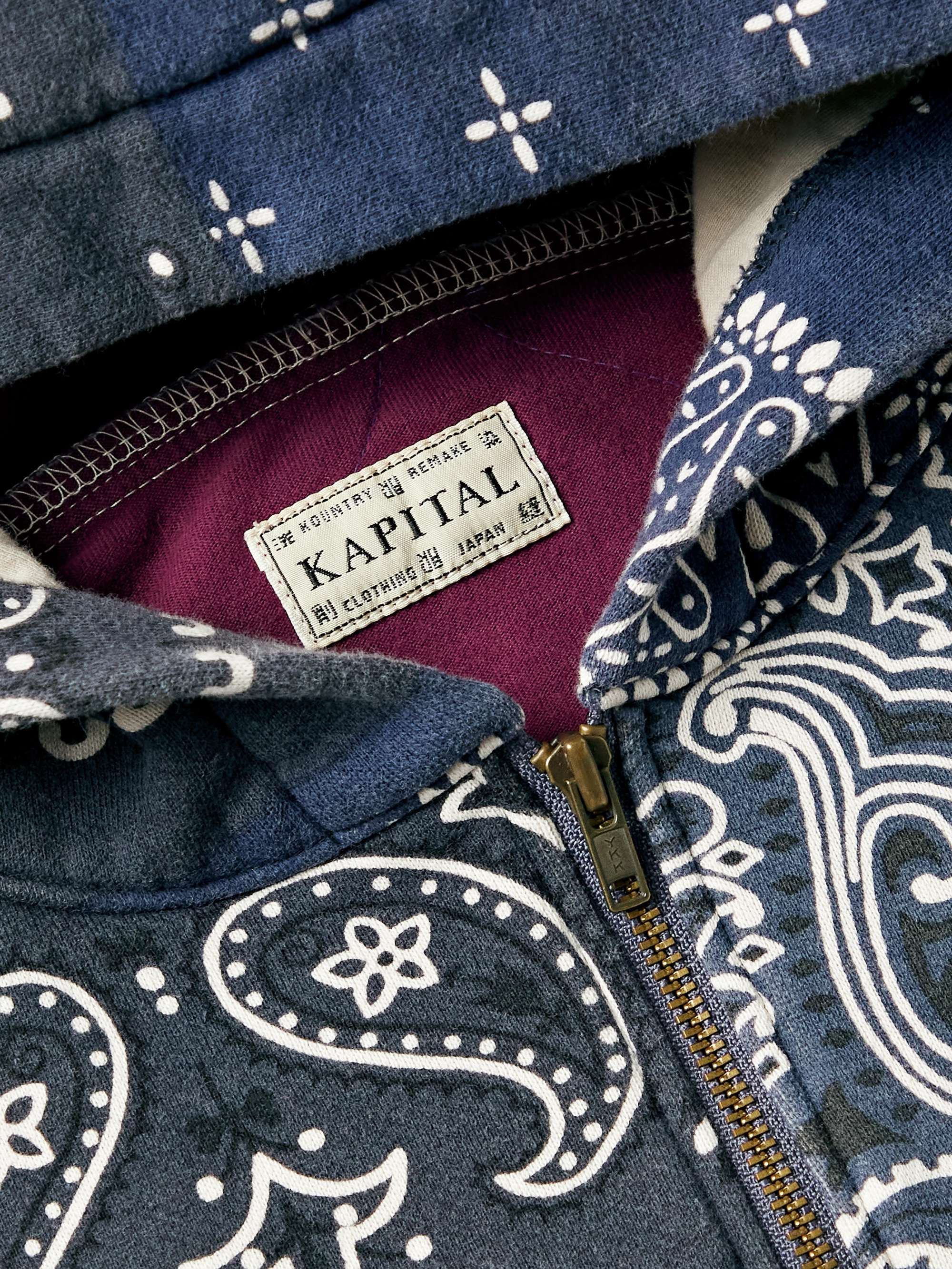 KAPITAL Bandana-Print Cotton-Jersey and Quilted Shell Zip-Up Hoodie