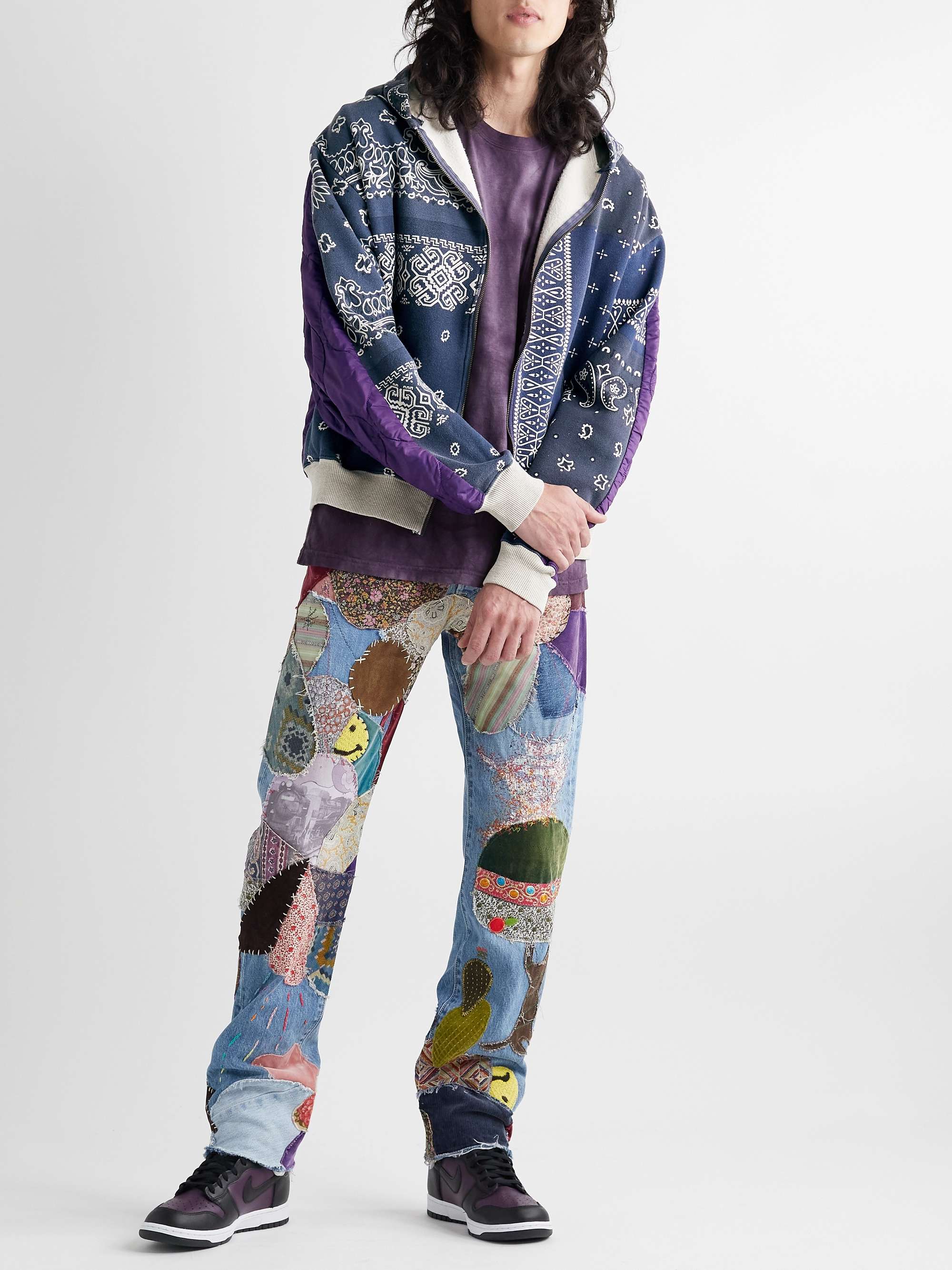 KAPITAL Bandana-Print Cotton-Jersey and Quilted Shell Zip-Up Hoodie