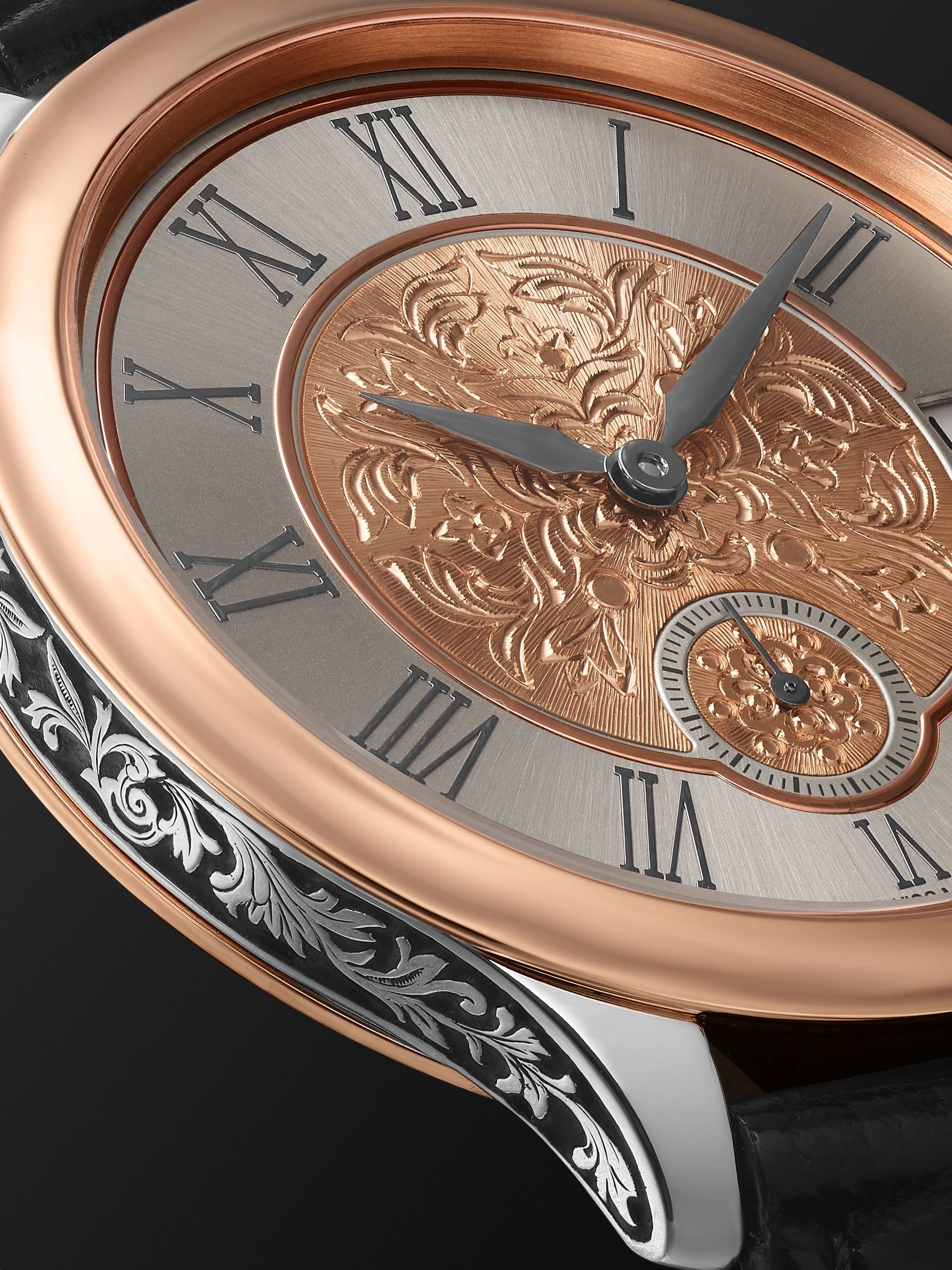 BUCCELLATI Ornatino Automatic 42mm 18-Karat Pink and White Gold and Croc-Effect Leather Watch, Ref. No. WAUMGE013178