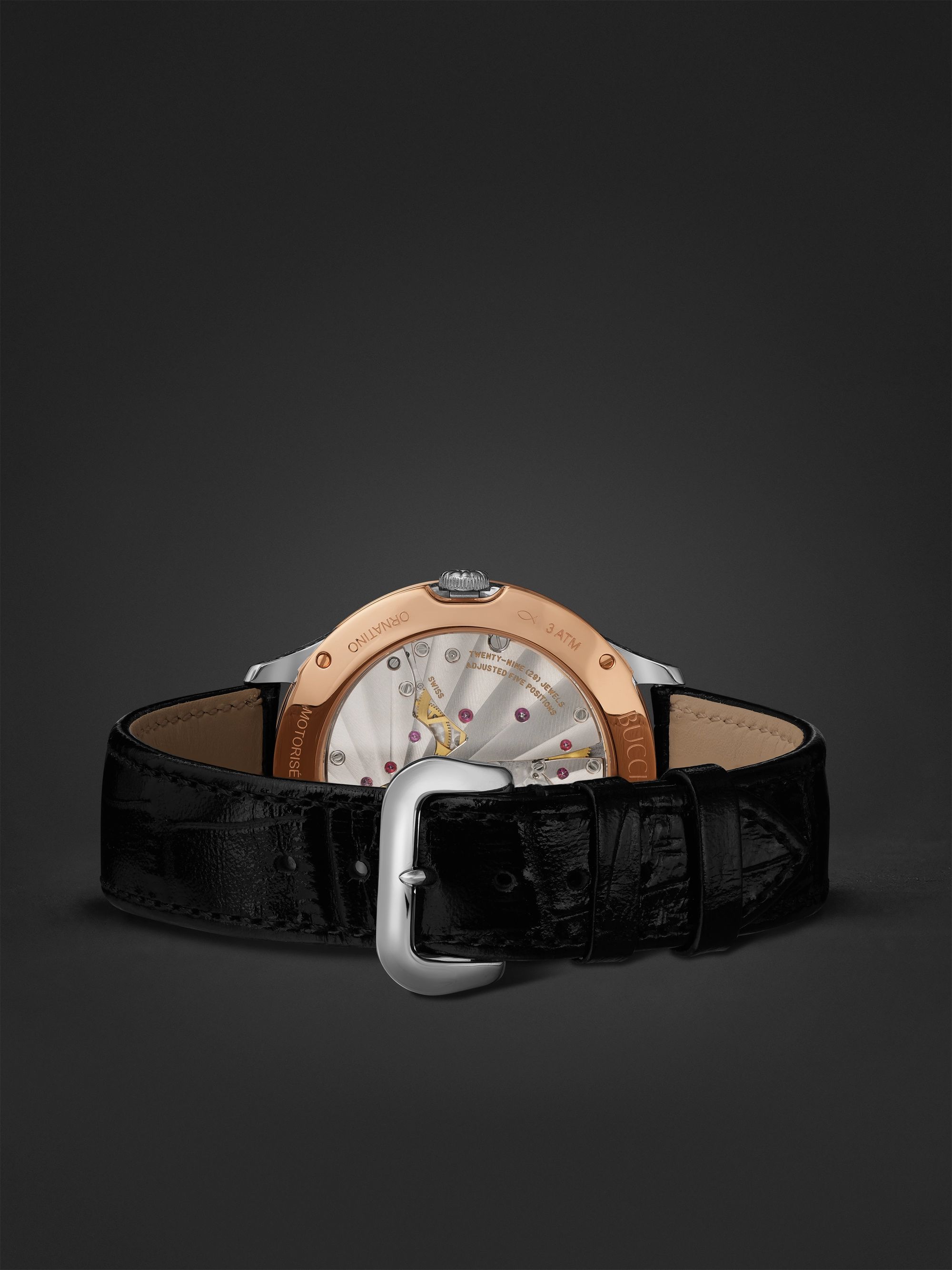 BUCCELLATI Ornatino Automatic 42mm 18-Karat Pink and White Gold and Croc-Effect Leather Watch, Ref. No. WAUMGE013178