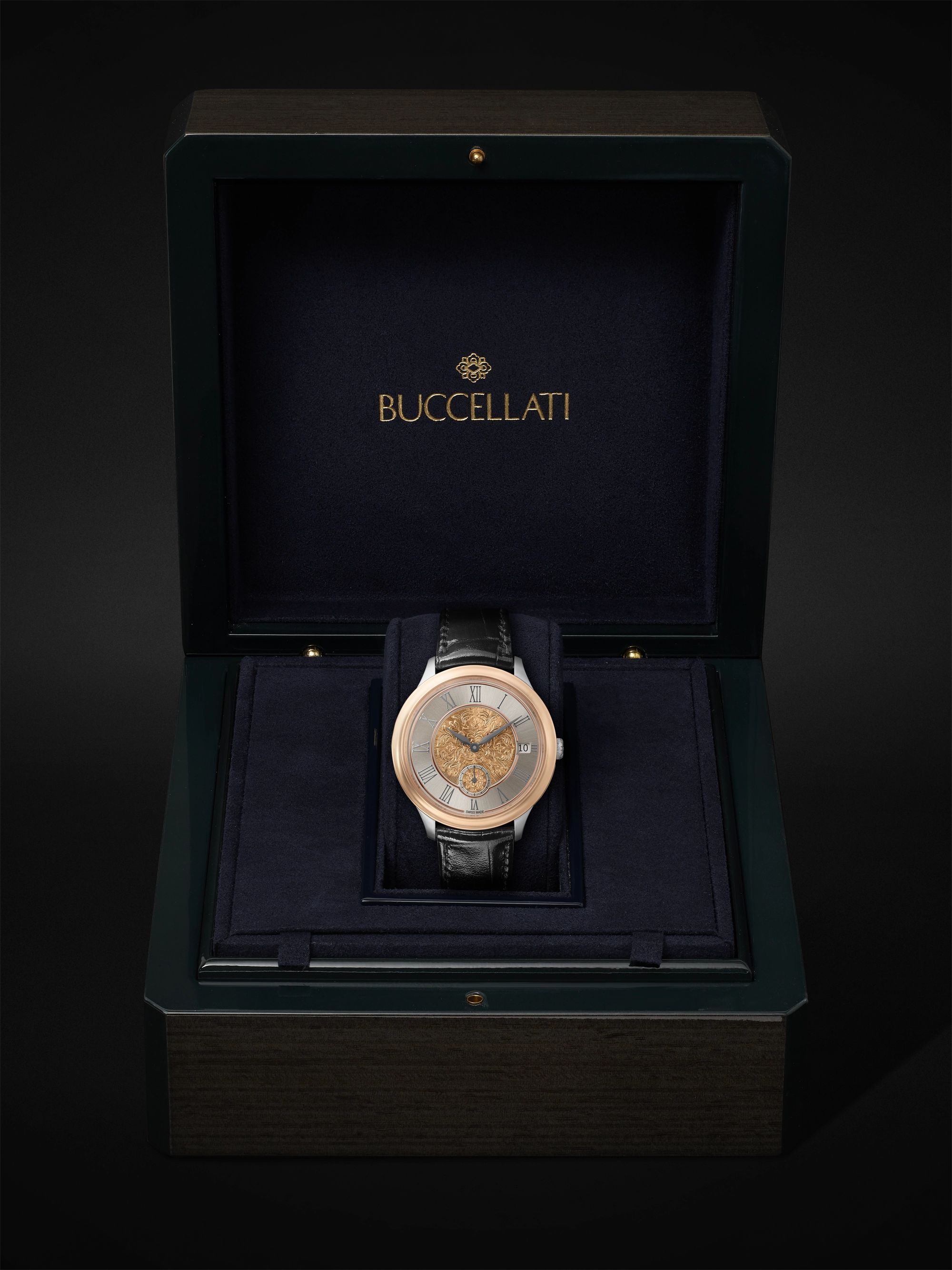 BUCCELLATI Ornatino Automatic 42mm 18-Karat Pink and White Gold and Croc-Effect Leather Watch, Ref. No. WAUMGE013178