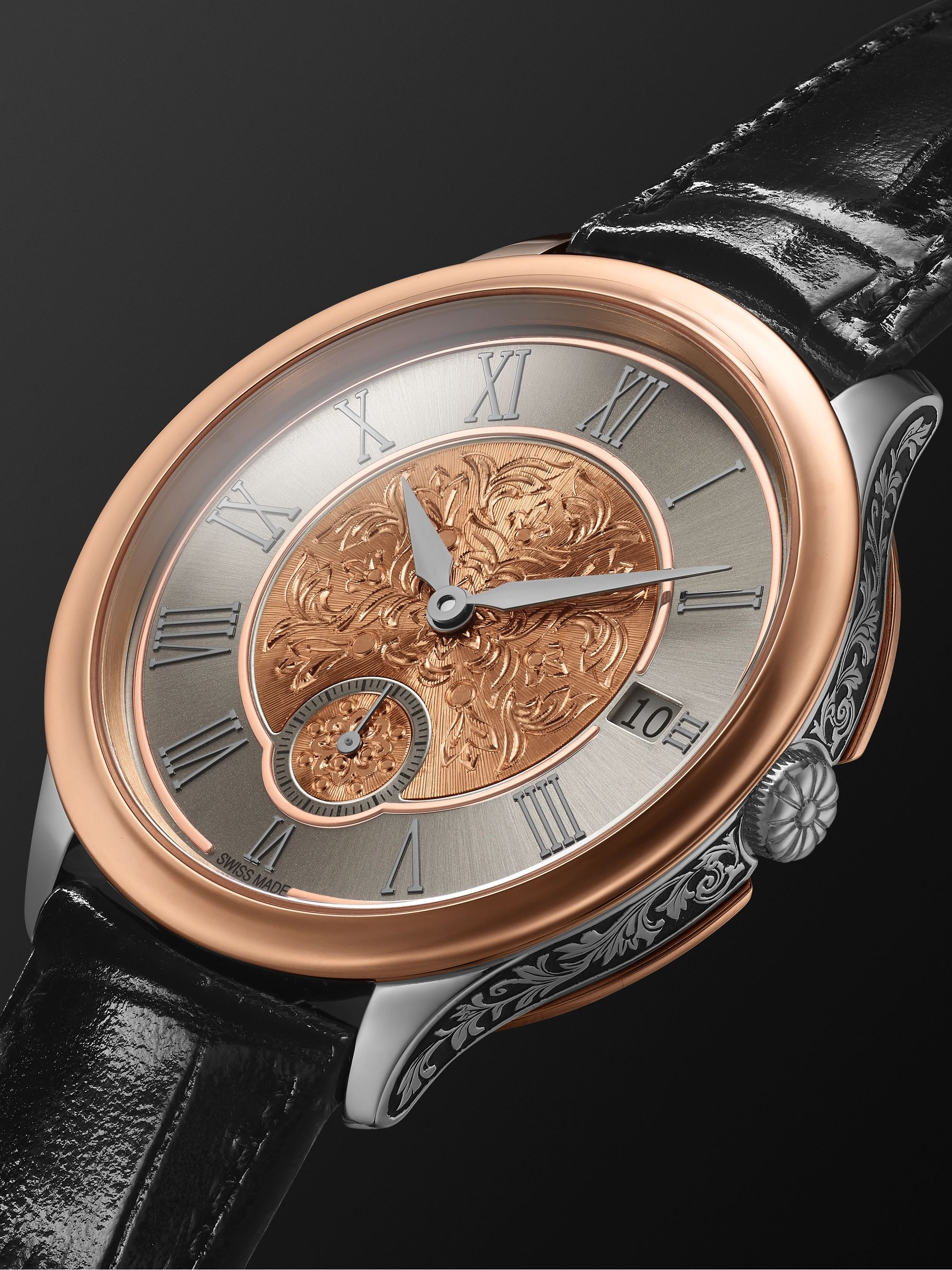 BUCCELLATI Ornatino Automatic 42mm 18-Karat Pink and White Gold and Croc-Effect Leather Watch, Ref. No. WAUMGE013178