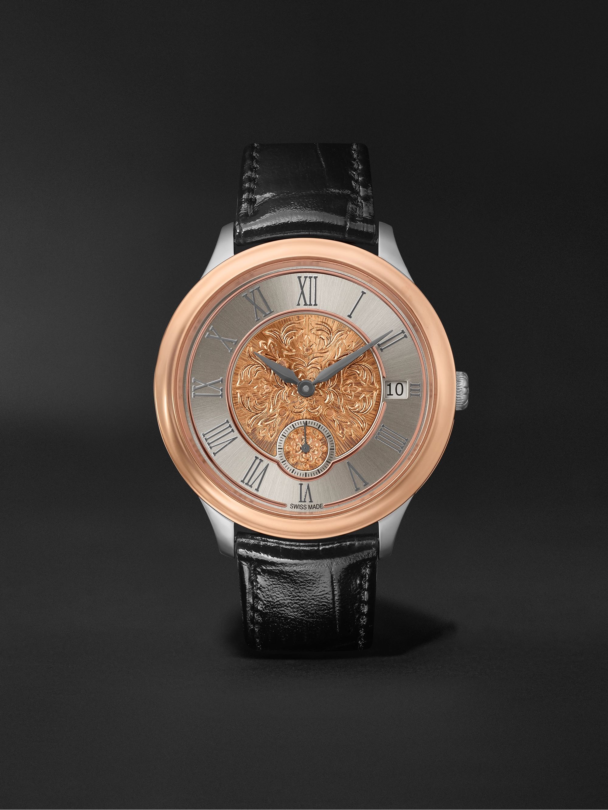 BUCCELLATI Ornatino Automatic 42mm 18-Karat Pink and White Gold and Croc-Effect Leather Watch, Ref. No. WAUMGE013178