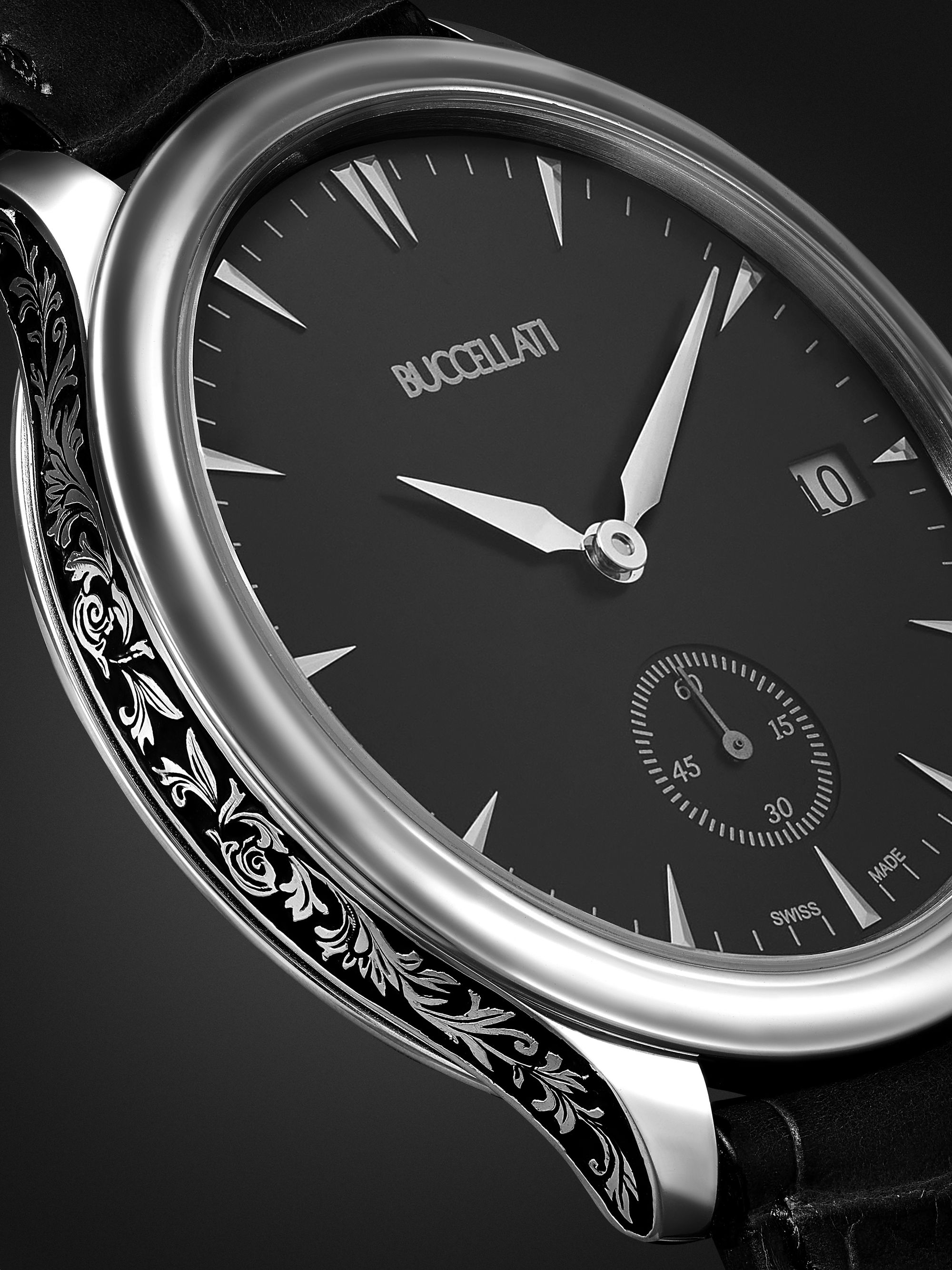BUCCELLATI Ornatino Automatic 42mm 18-Karat White Gold and Croc-Effect Leather Watch, Ref. No. WAUMGE014581