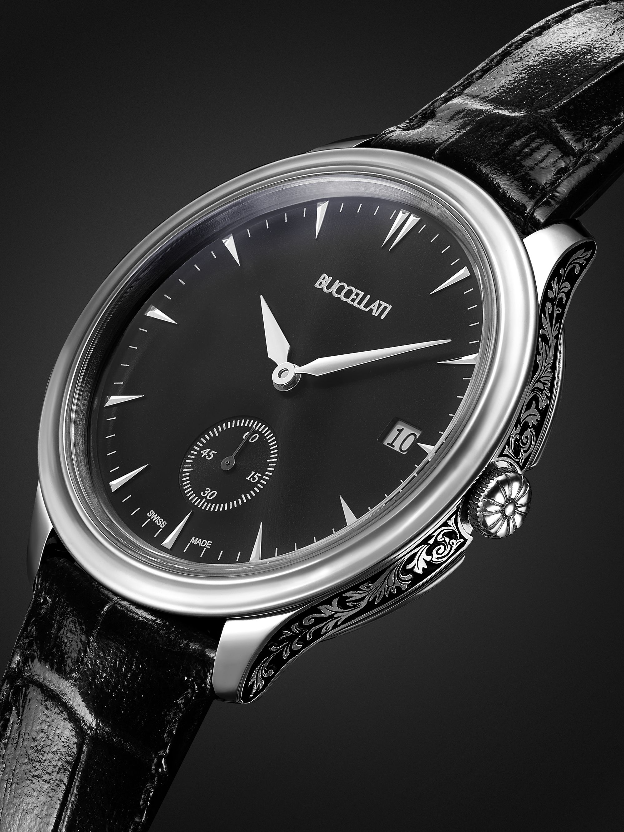 BUCCELLATI Ornatino Automatic 42mm 18-Karat White Gold and Croc-Effect Leather Watch, Ref. No. WAUMGE014581