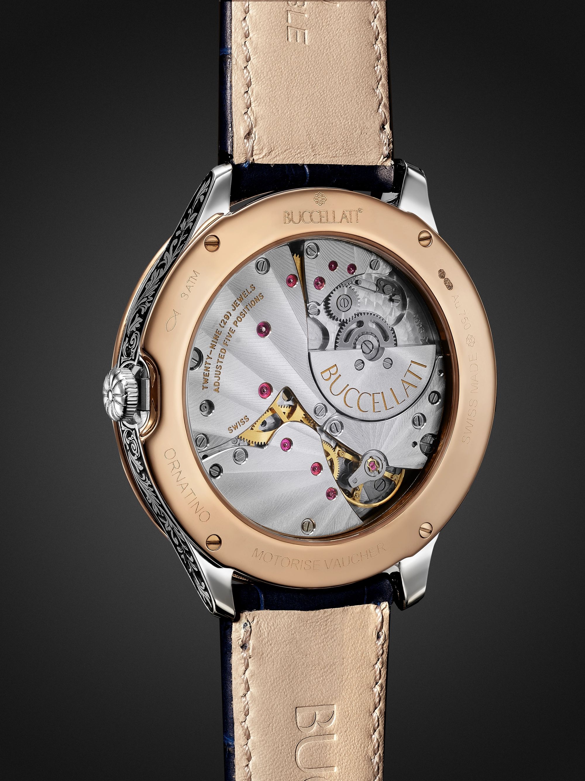 BUCCELLATI Ornatino Automatic 42mm 18-Karat Pink and White Gold and Croc-Effect Leather Watch, Ref. No. WAUMGE013179