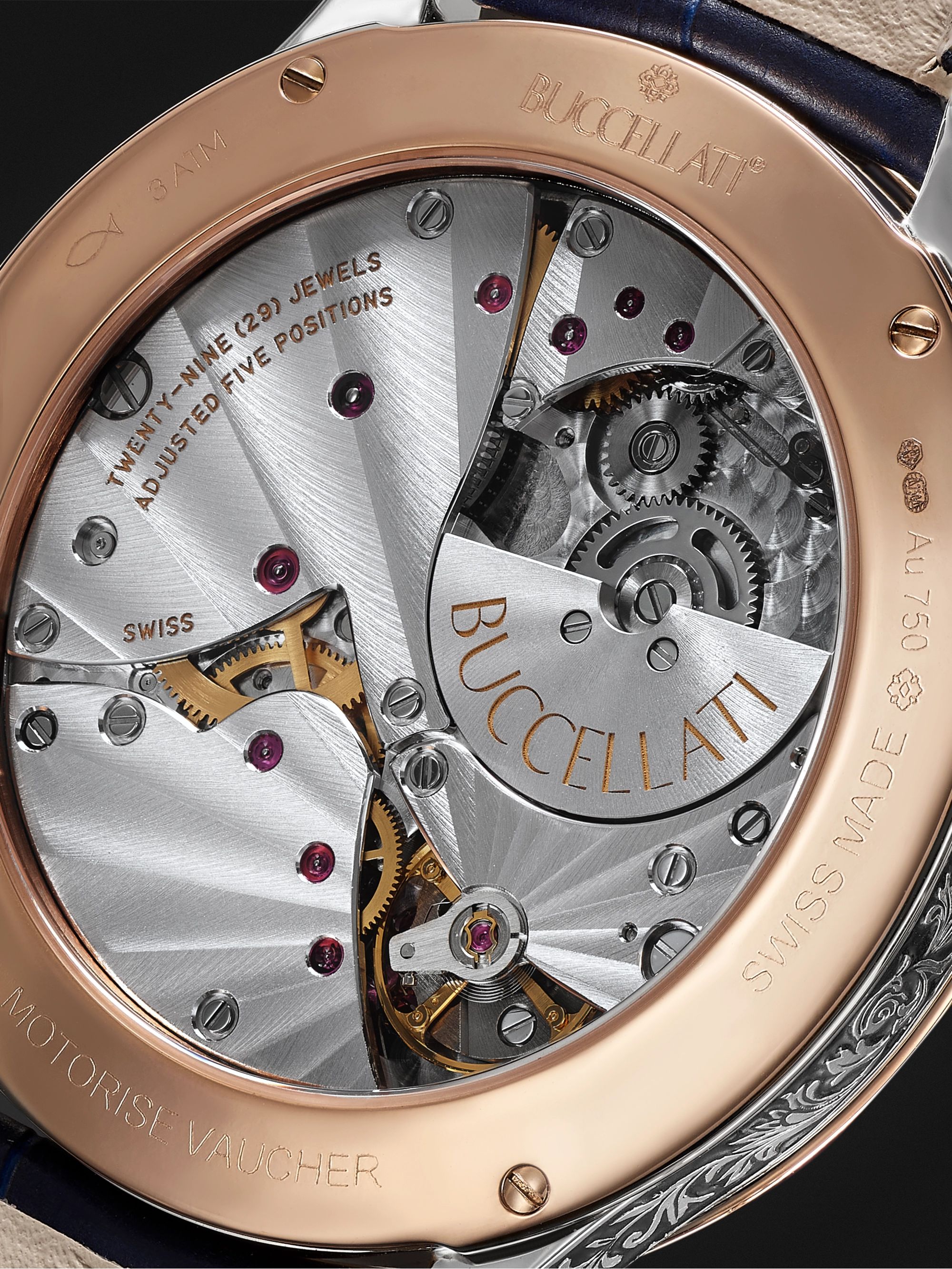 BUCCELLATI Ornatino Automatic 42mm 18-Karat Pink and White Gold and Croc-Effect Leather Watch, Ref. No. WAUMGE013179