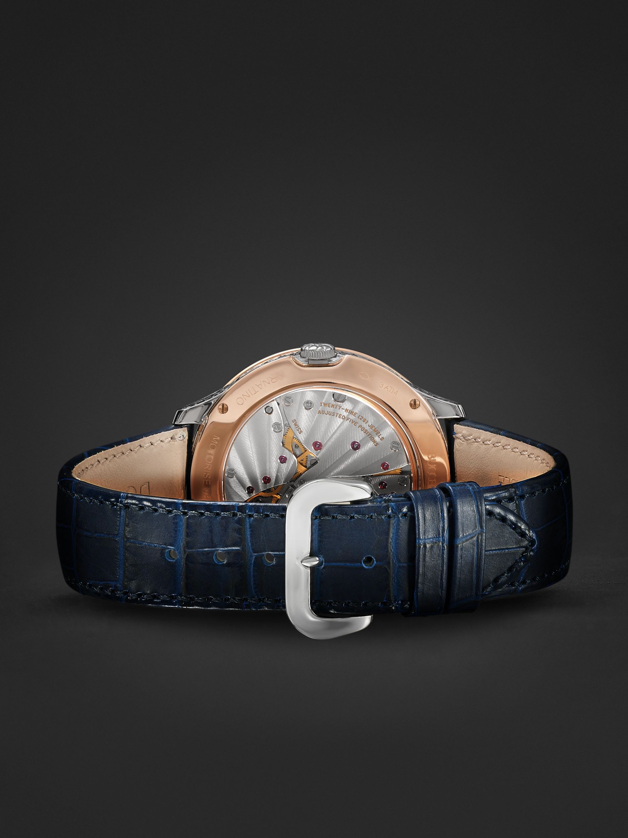 BUCCELLATI Ornatino Automatic 42mm 18-Karat Pink and White Gold and Croc-Effect Leather Watch, Ref. No. WAUMGE013179