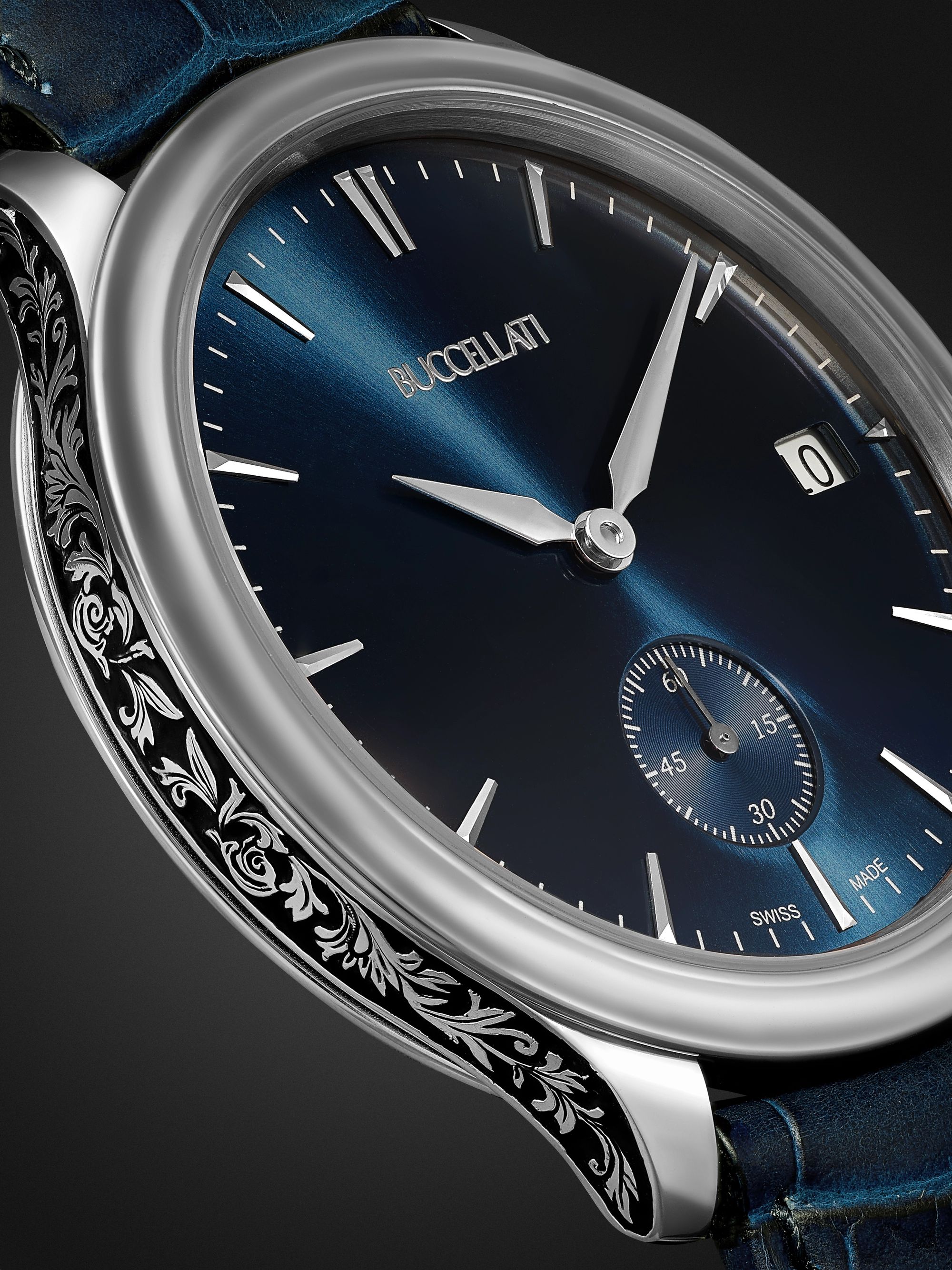 BUCCELLATI Ornatino Automatic 42mm 18-Karat White Gold and Croc-Effect Leather Watch, Ref. No. WAUMGE014262