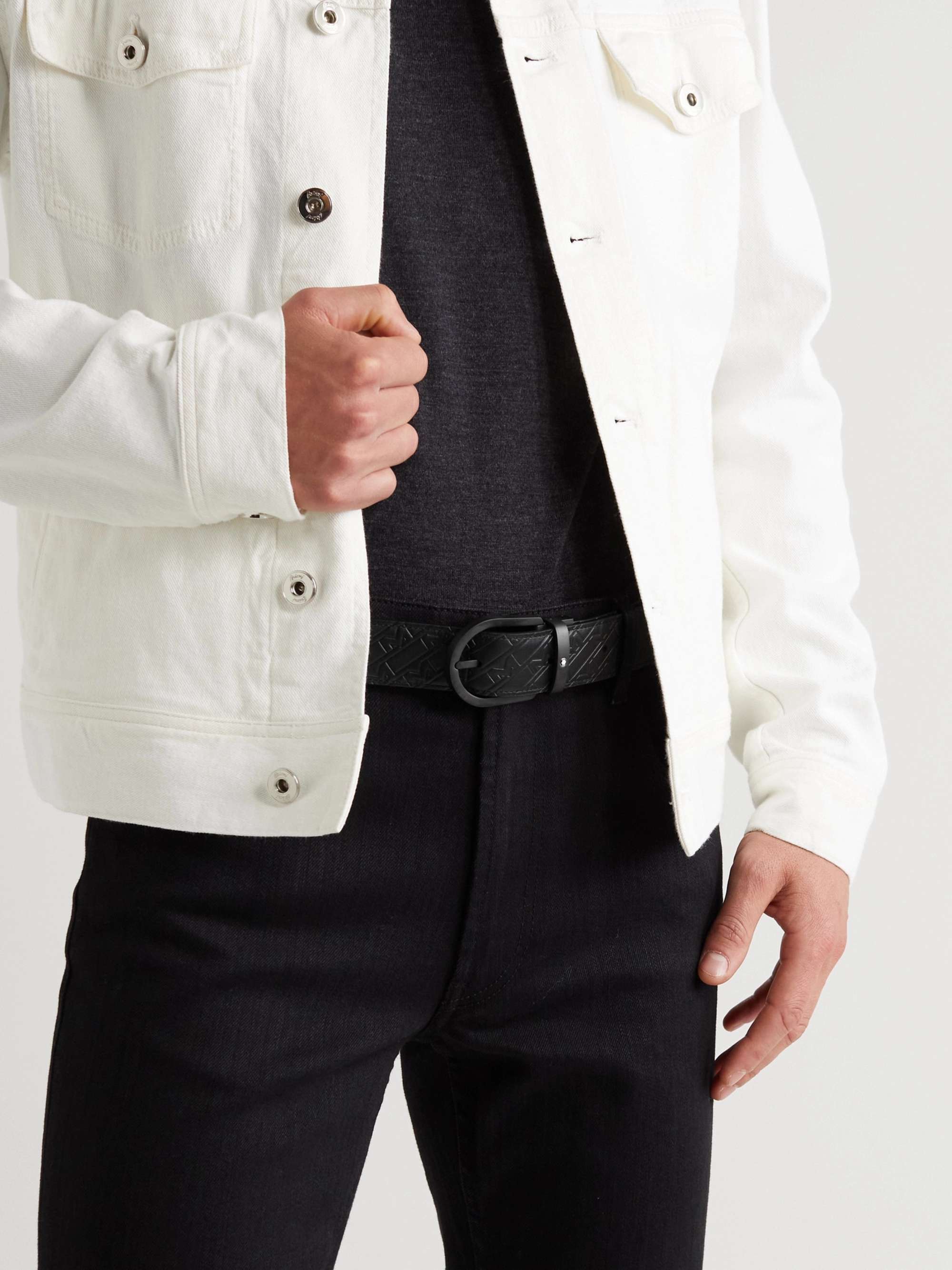 MONTBLANC 3.5cm Logo-Embossed Leather Belt