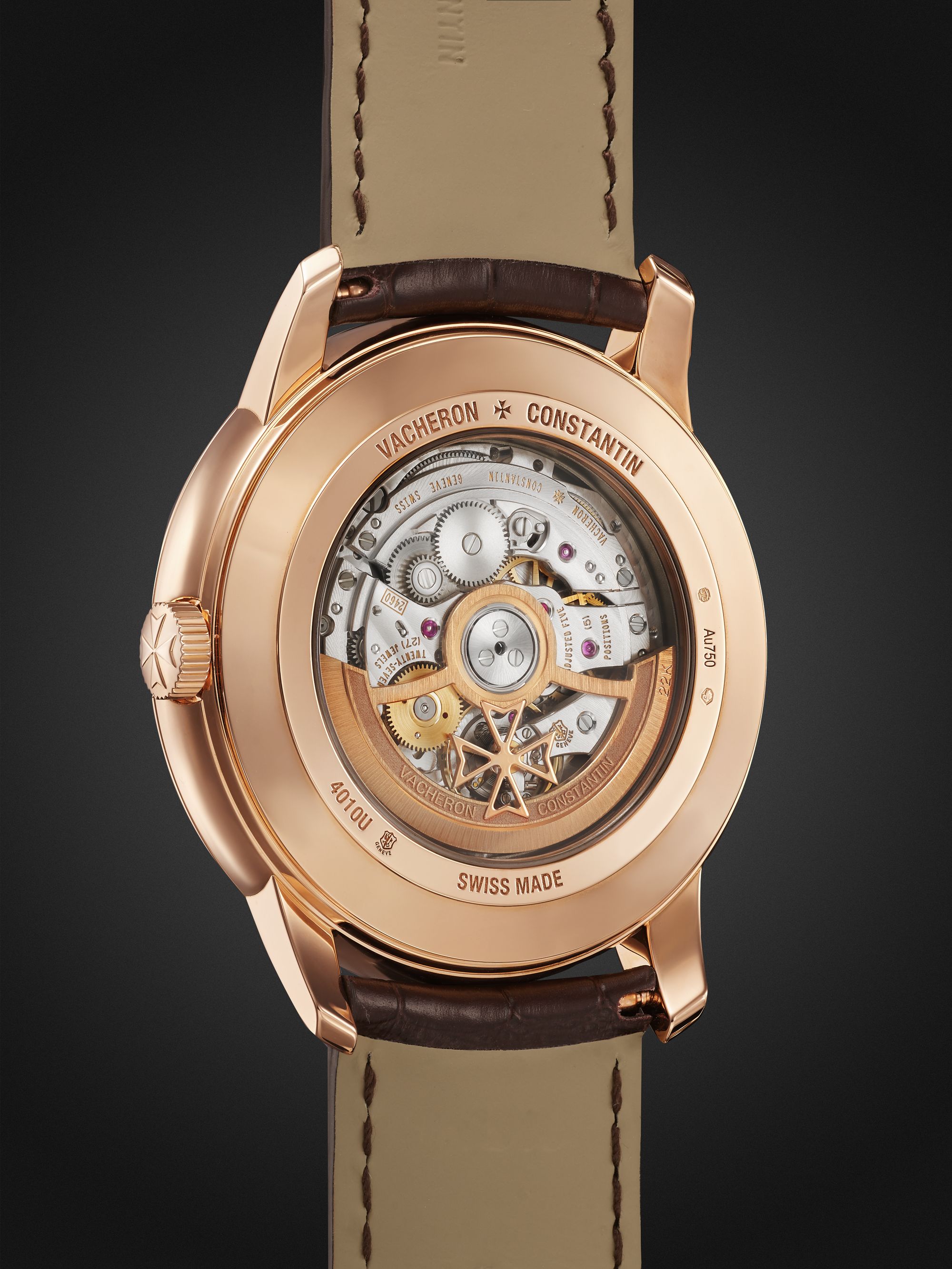 VACHERON CONSTANTIN Patrimony Moon-Phase and Retrograde Date Automatic 42.5mm 18-Karat Pink Gold and Alligator Watch, Ref. No. 4010U/000R-B329