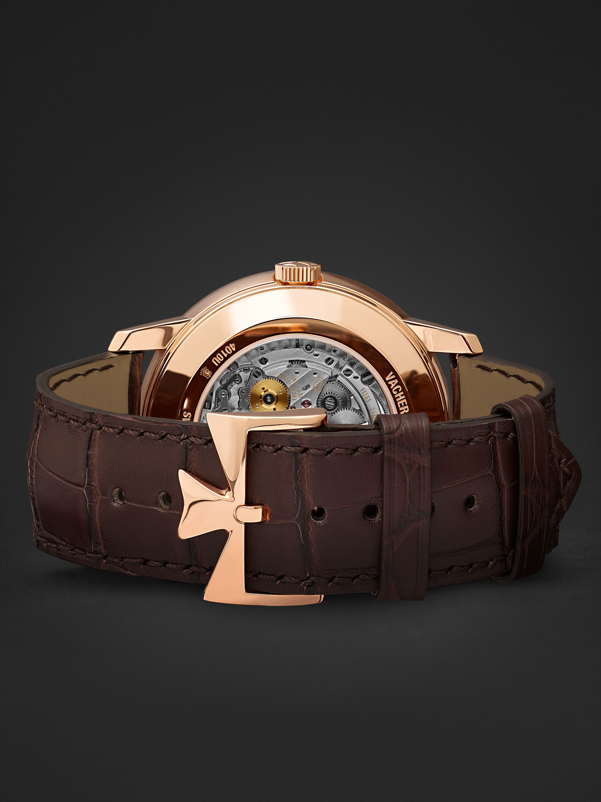 VACHERON CONSTANTIN Patrimony Moon-Phase and Retrograde Date Automatic 42.5mm 18-Karat Pink Gold and Alligator Watch, Ref. No. 4010U/000R-B329