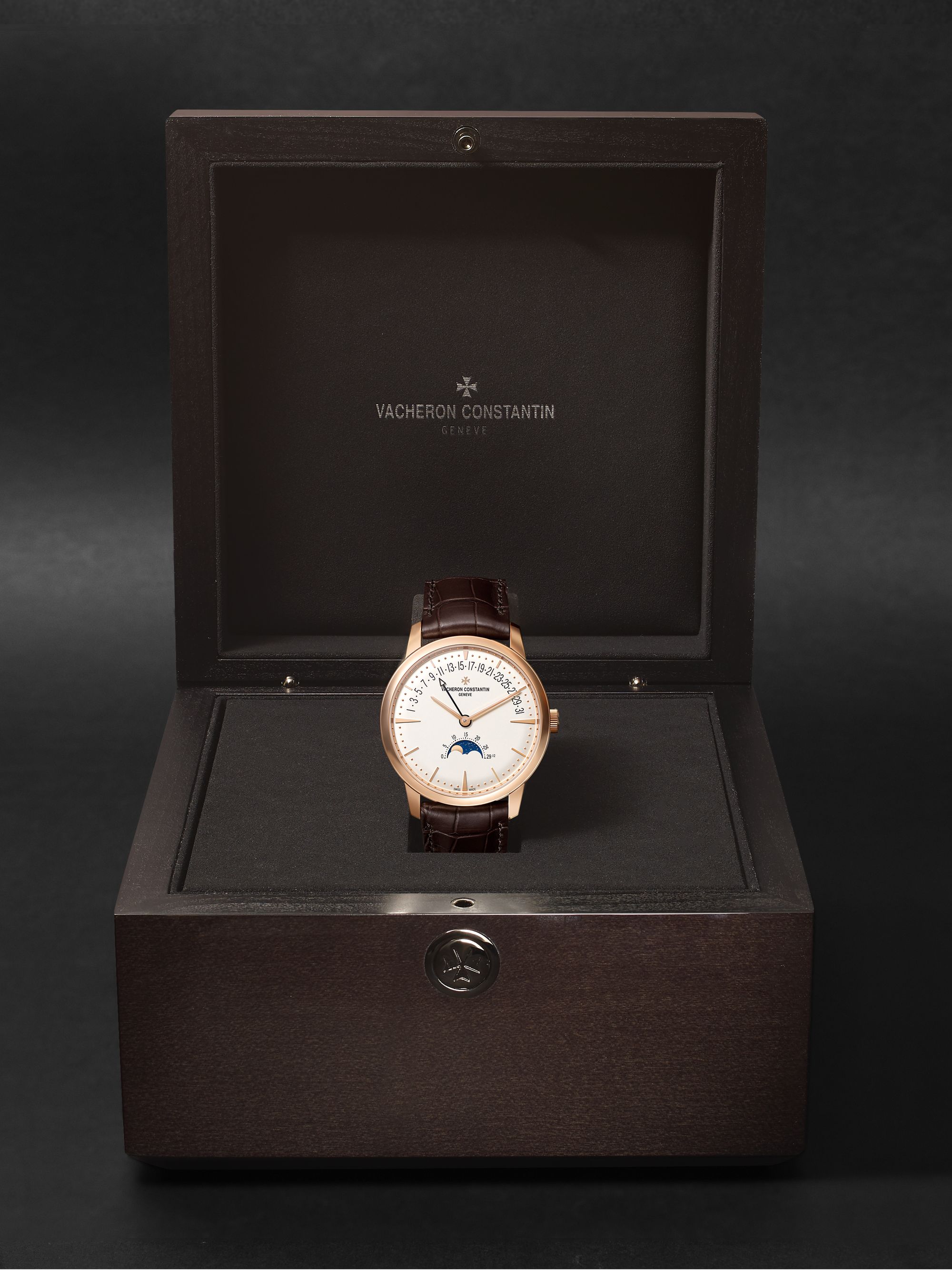 VACHERON CONSTANTIN Patrimony Moon-Phase and Retrograde Date Automatic 42.5mm 18-Karat Pink Gold and Alligator Watch, Ref. No. 4010U/000R-B329