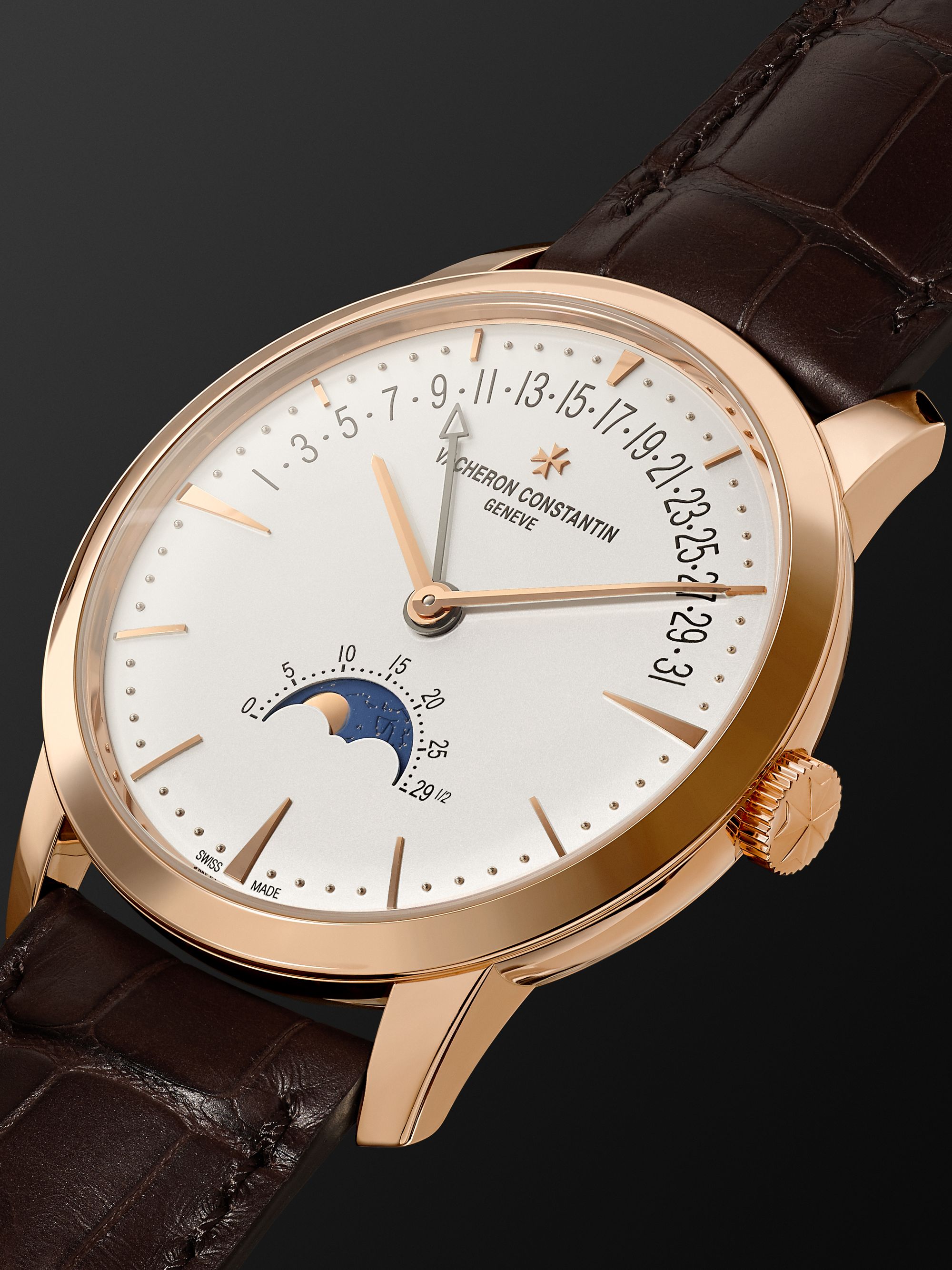 VACHERON CONSTANTIN Patrimony Moon-Phase and Retrograde Date Automatic 42.5mm 18-Karat Pink Gold and Alligator Watch, Ref. No. 4010U/000R-B329