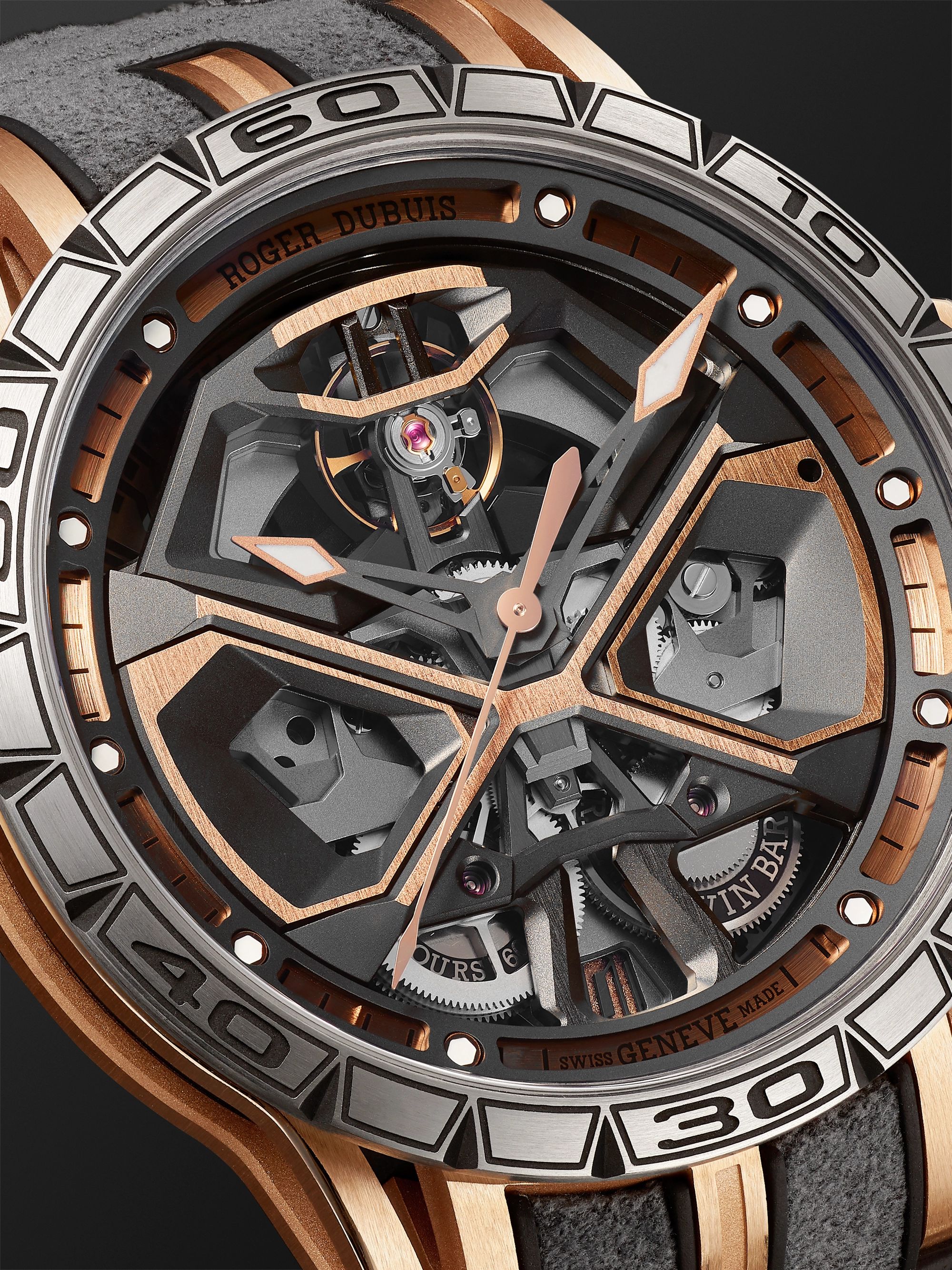 ROGER DUBUIS Excalibur Spider Huracán Automatic 45mm 18-Karat Pink Gold, Titanium and Rubber Watch, Ref. No. RDDBEX0750