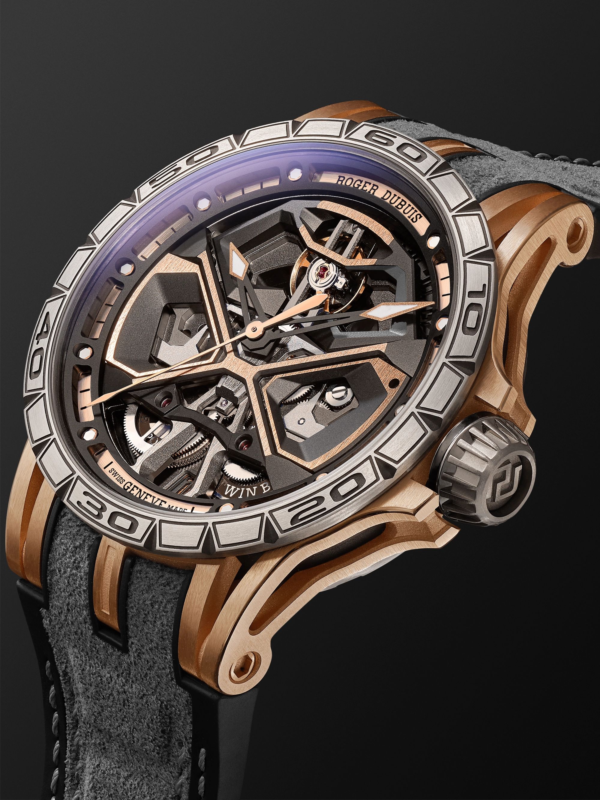 ROGER DUBUIS Excalibur Spider Huracán Automatic 45mm 18-Karat Pink Gold, Titanium and Rubber Watch, Ref. No. RDDBEX0750