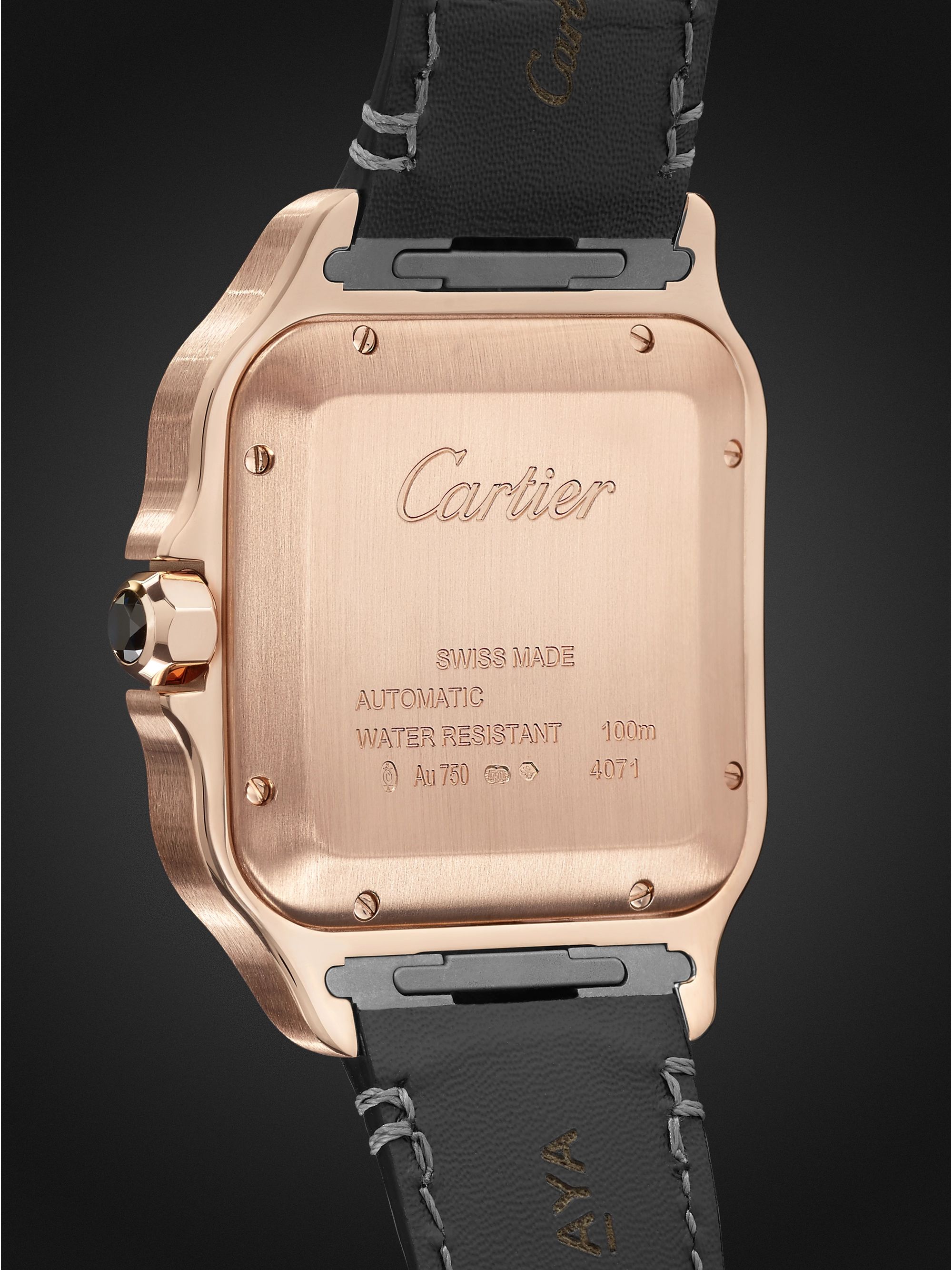 CARTIER Santos Automatic 39.8mm 18-Karat Rose Gold Interchangeable Alligator and Leather Watch, Ref. No. WGSA0011