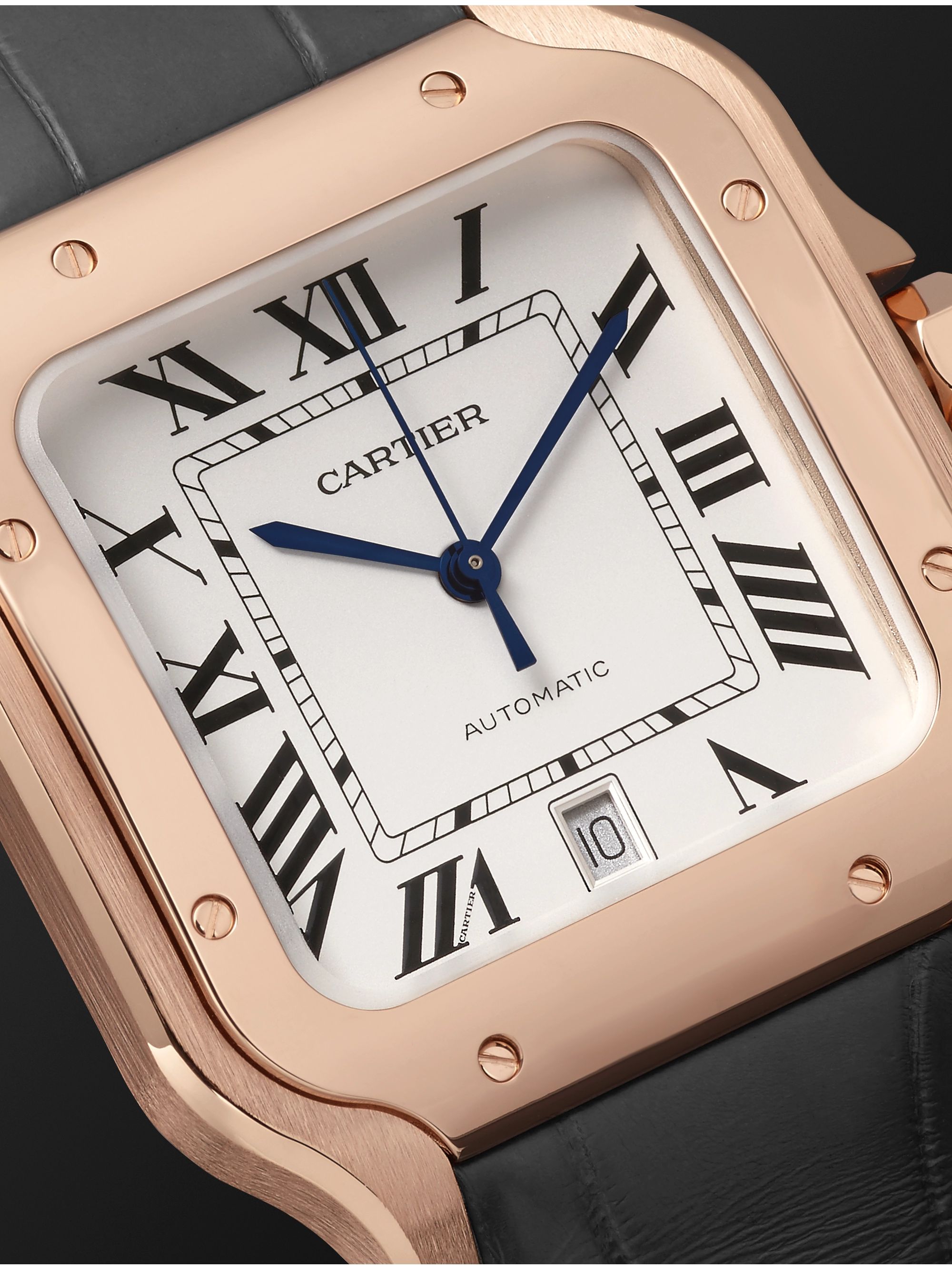 CARTIER Santos Automatic 39.8mm 18-Karat Rose Gold Interchangeable Alligator and Leather Watch, Ref. No. WGSA0011