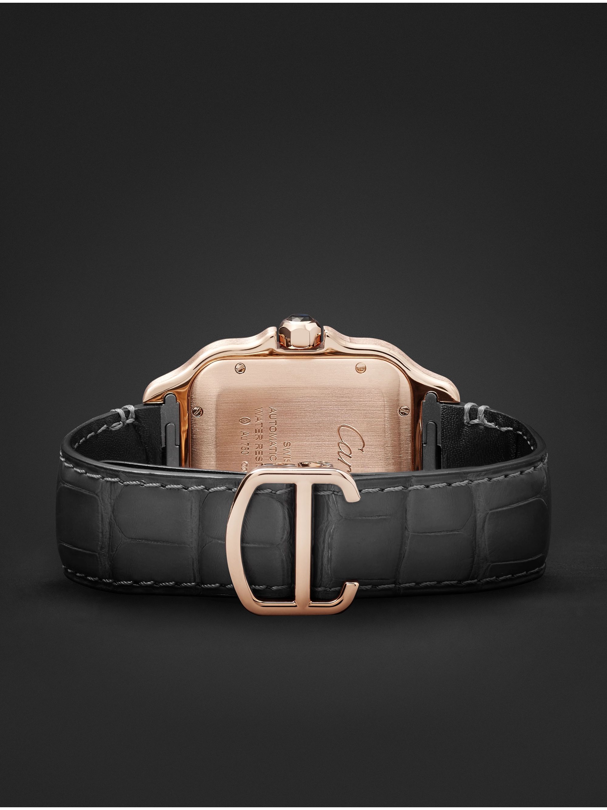 CARTIER Santos Automatic 39.8mm 18-Karat Rose Gold Interchangeable Alligator and Leather Watch, Ref. No. WGSA0011