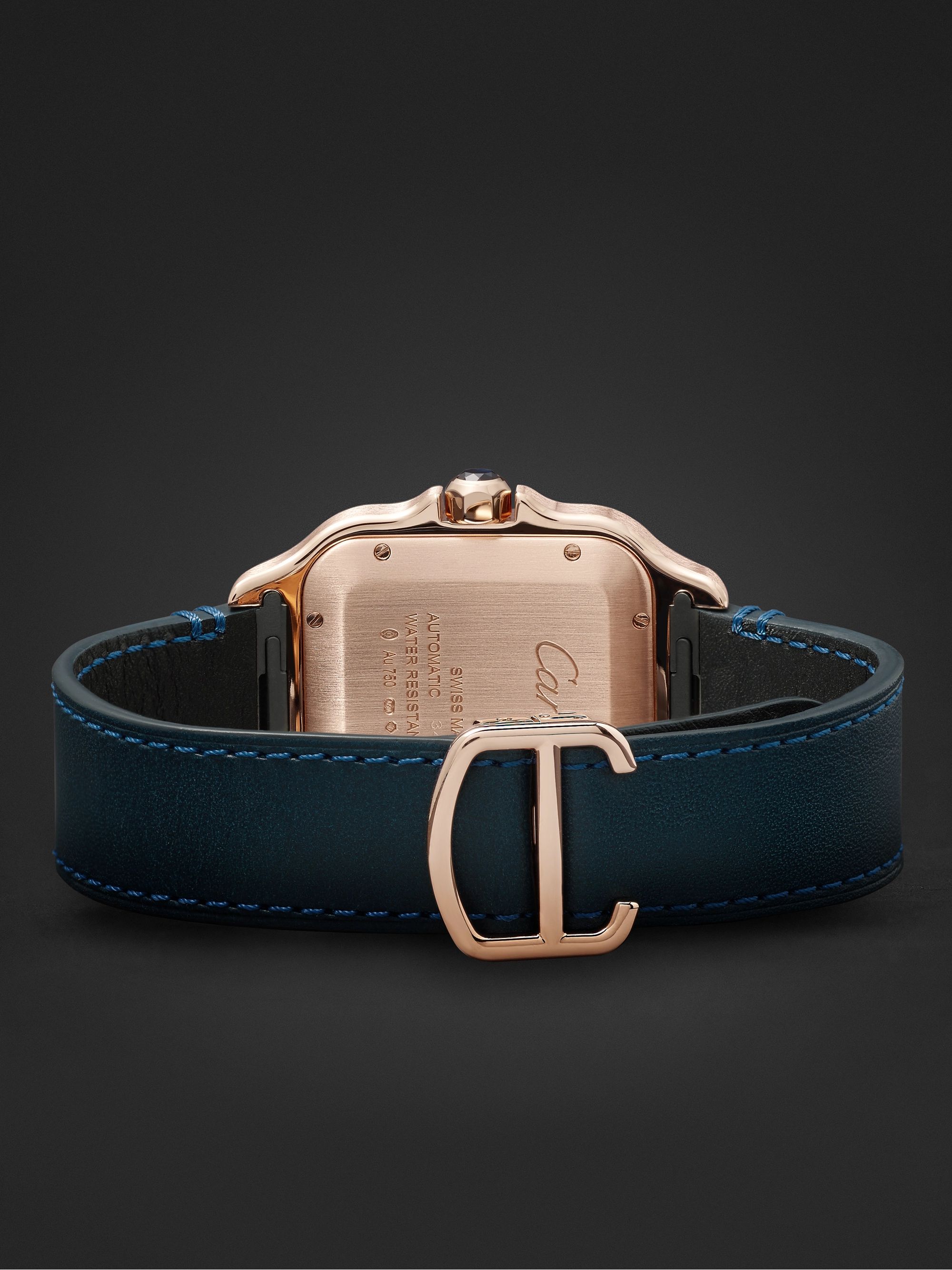 CARTIER Santos Automatic 39.8mm 18-Karat Rose Gold Interchangeable Alligator and Leather Watch, Ref. No. WGSA0011
