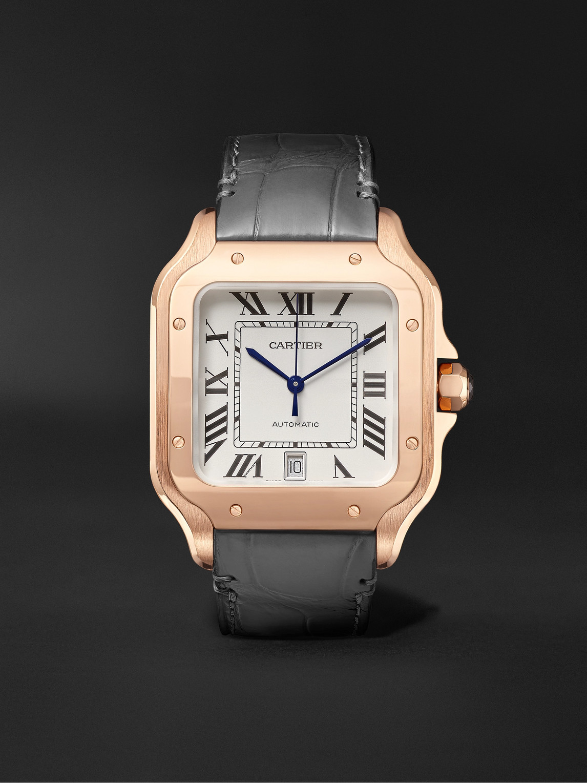 Cartier Santos Automatic 39.8mm 18-karat Rose Gold Interchangeable Alligator And Leather Watch, Ref. No. Wgs In White