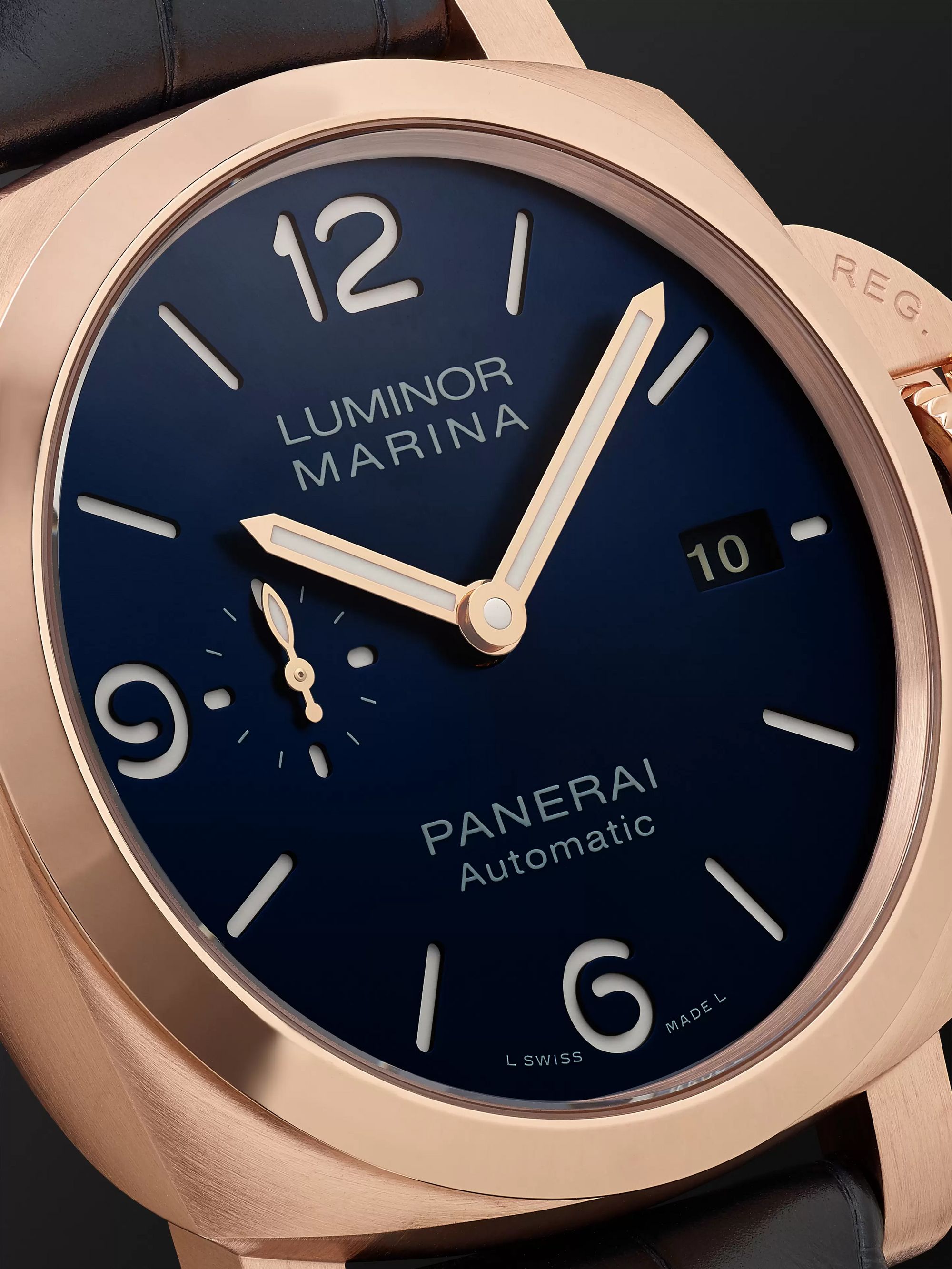PANERAI Luminor Marina Sole Blu Automatic 44mm Goldtech and Alligator Watch, Ref. No. PAM01112