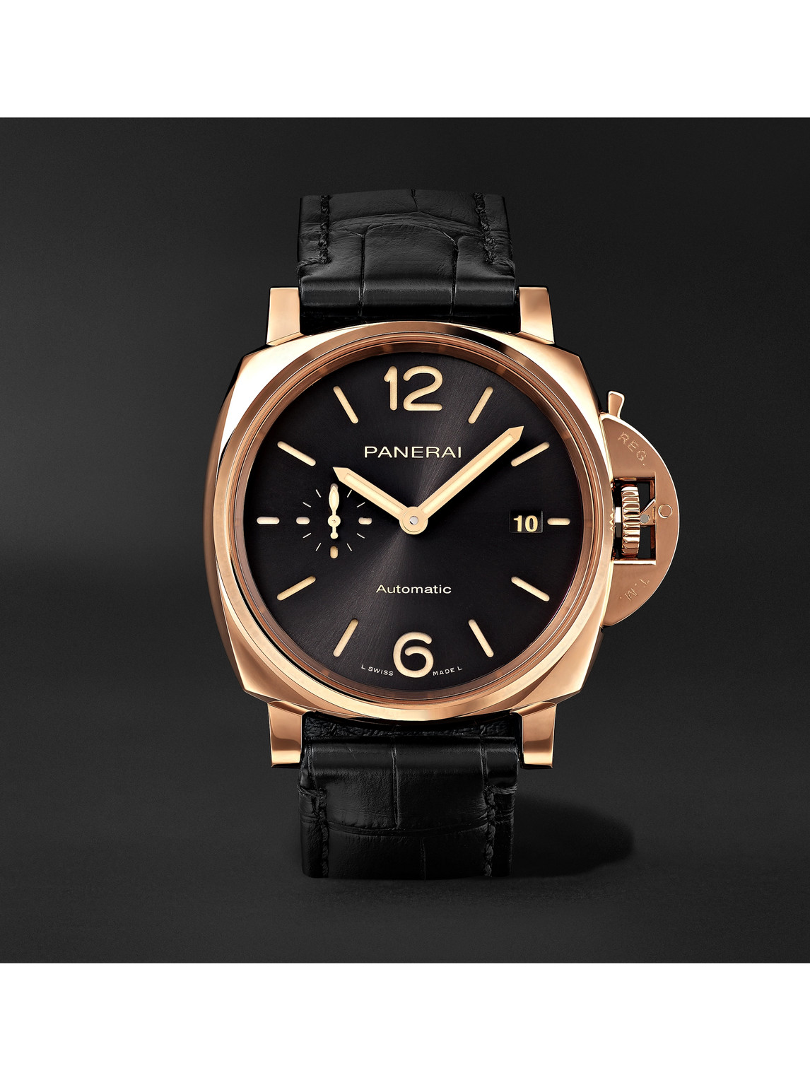 Panerai Luminor Due Automatic 42mm Goldtech And Alligator Watch, Ref. No. Pam01041 In Black