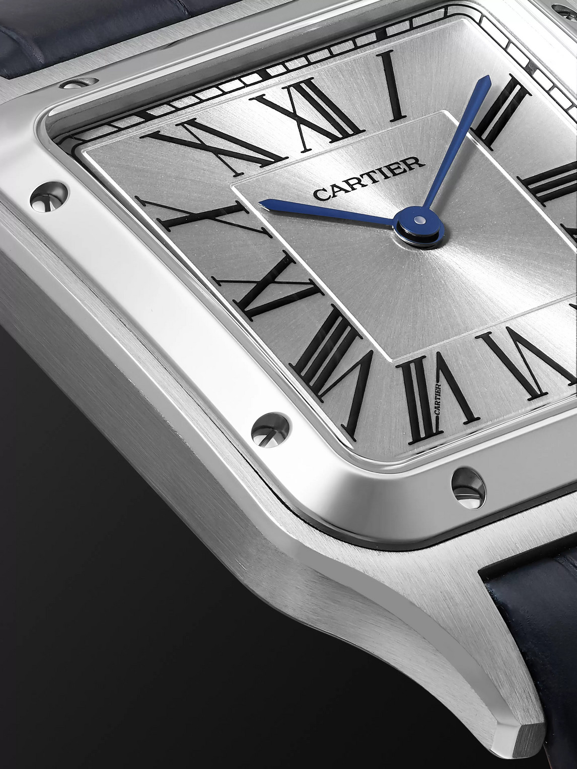 Shop Cartier Santos-dumont 31.4mm Large Steel And Alligator Watch, Ref. No. Wssa0022 In Silver