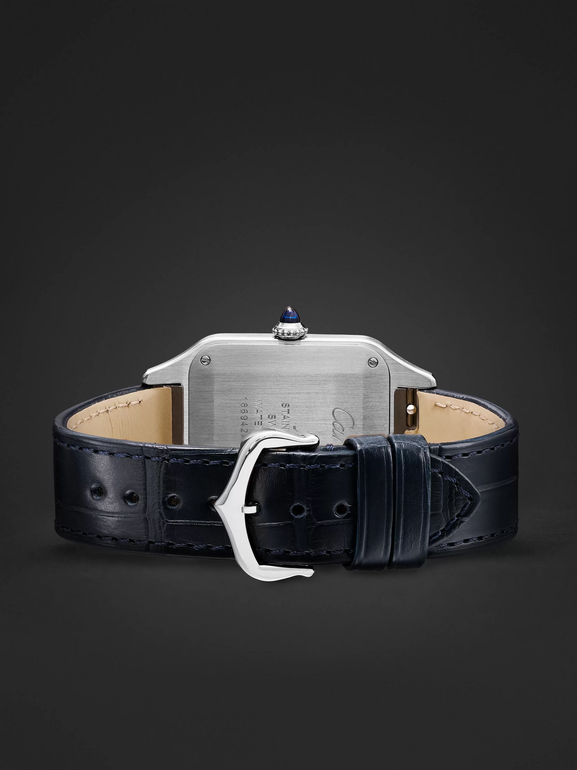 CARTIER Santos-Dumont 31.4mm Large Steel and Alligator Watch, Ref. No. WSSA0022