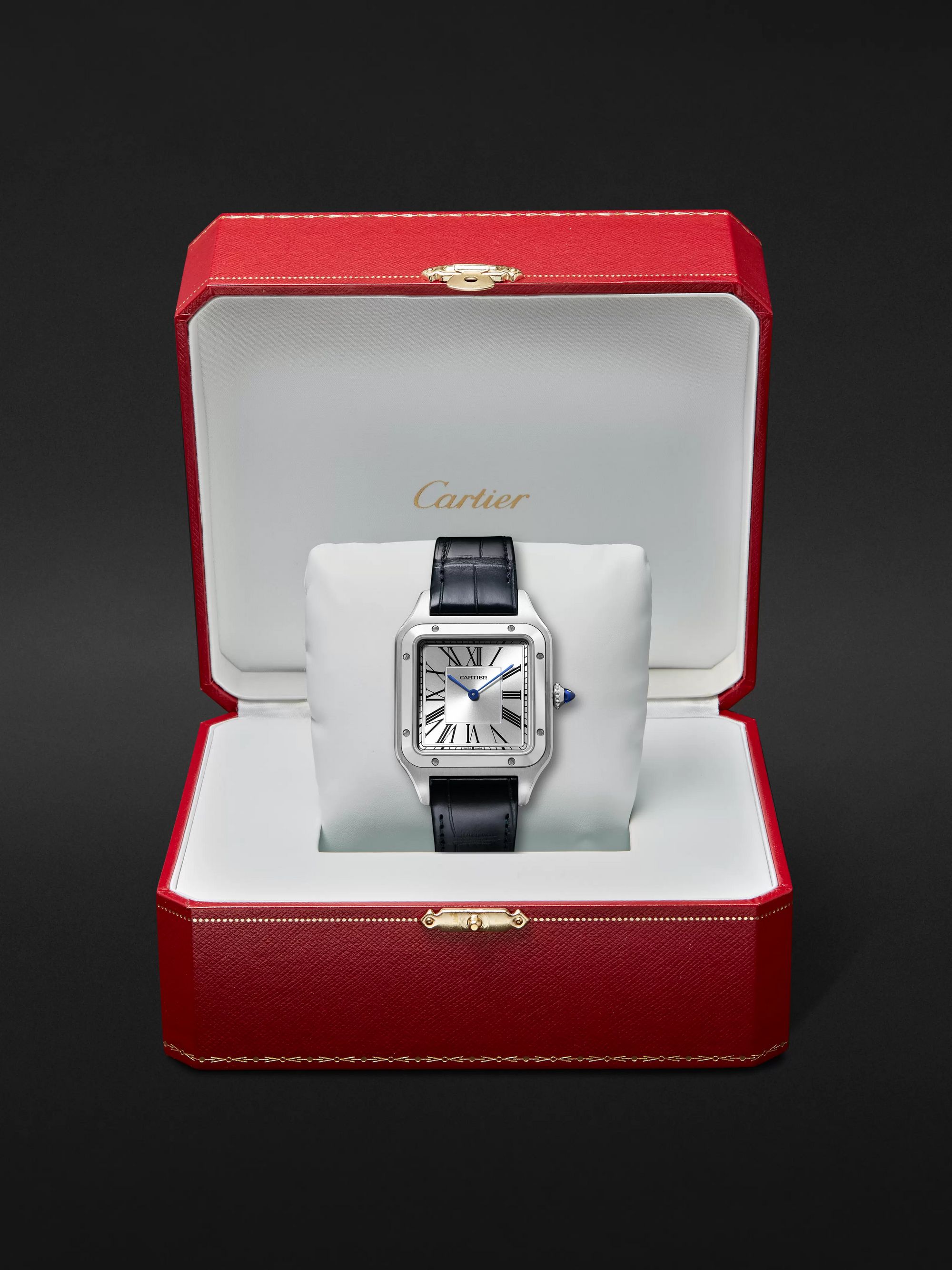 CARTIER Santos-Dumont 31.4mm Large Steel and Alligator Watch, Ref. No. WSSA0022