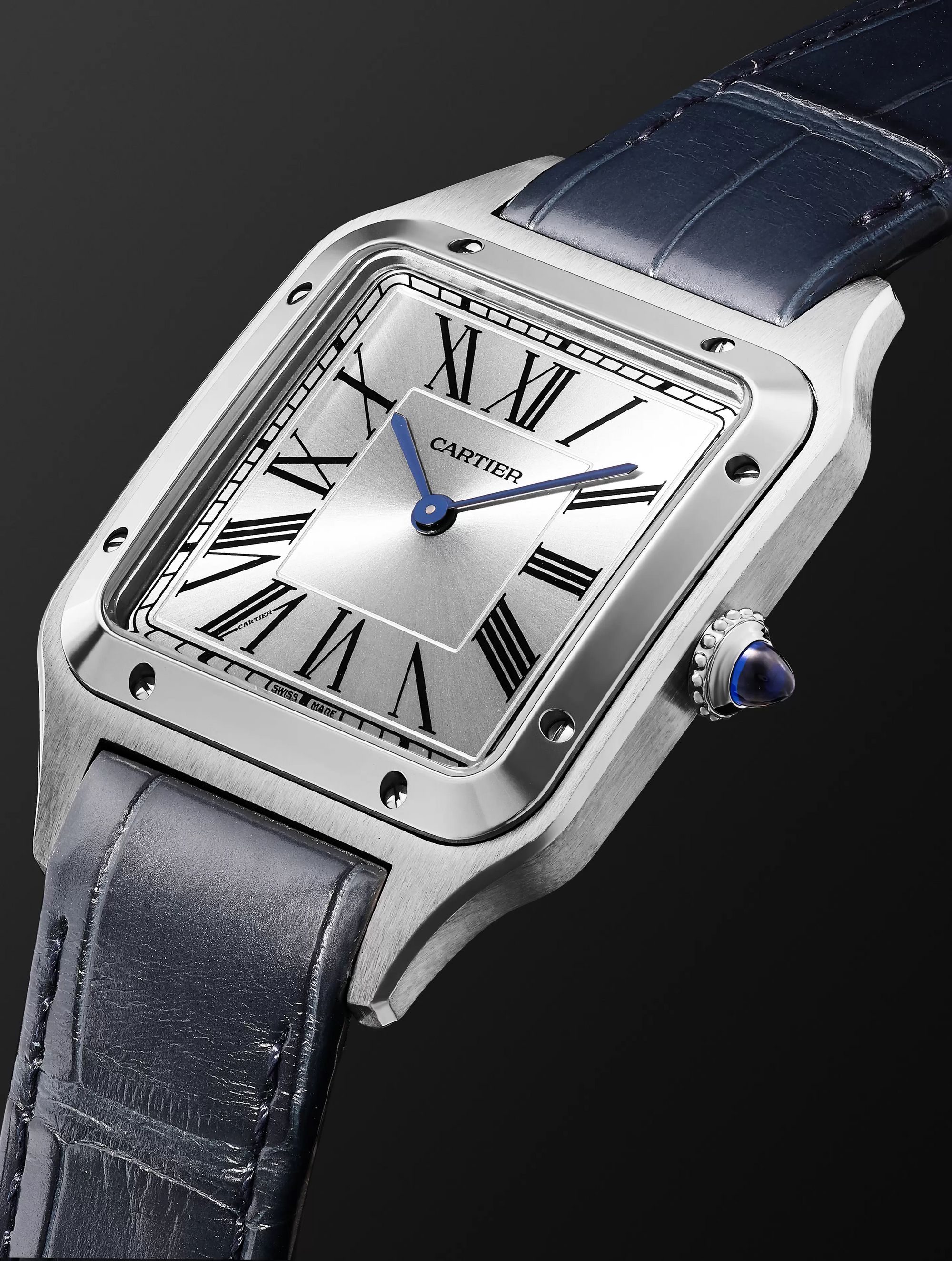 CARTIER Santos-Dumont 31.4mm Large Steel and Alligator Watch, Ref. No. WSSA0022