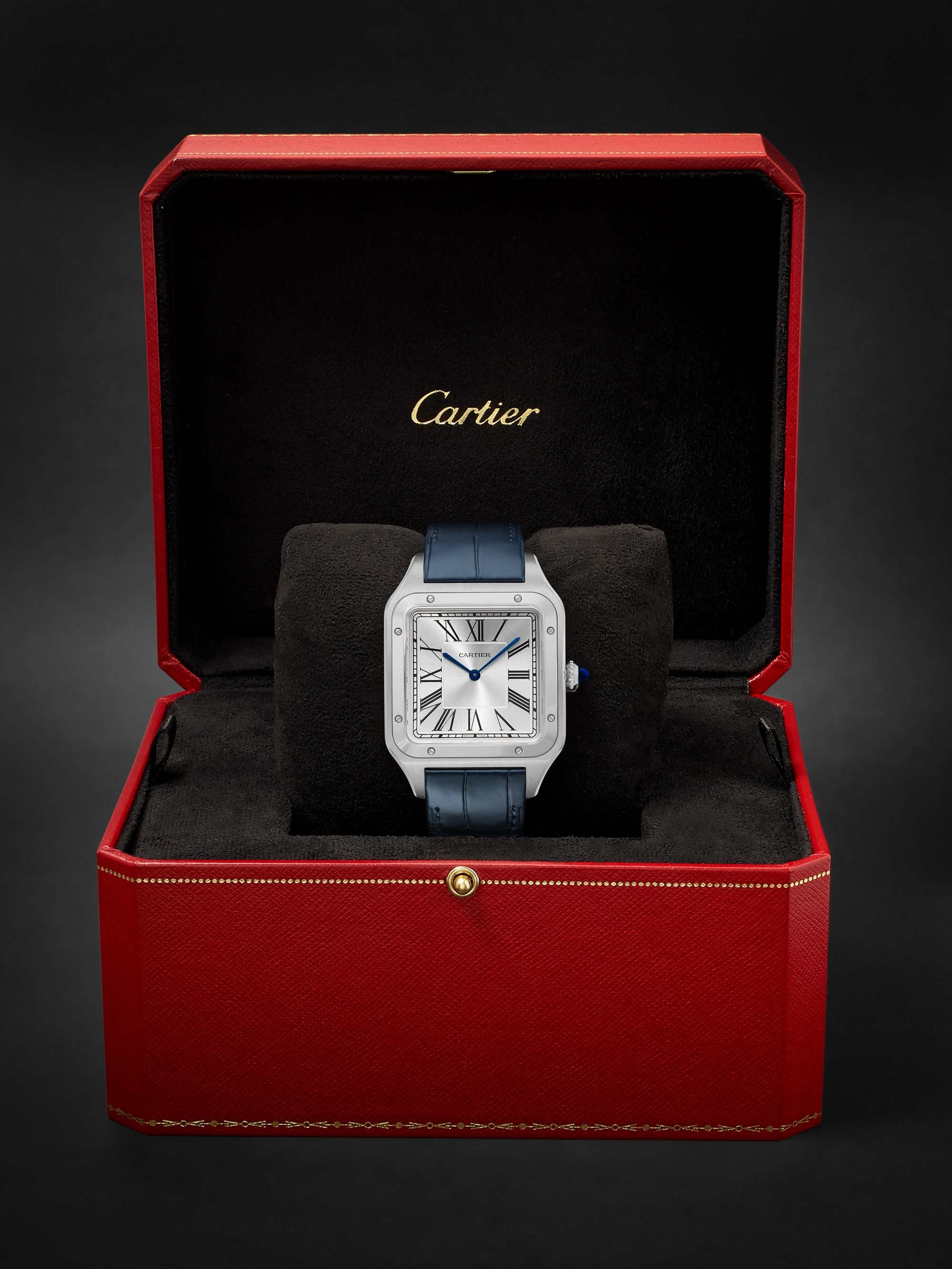 CARTIER Santos-Dumont Hand-Wound 33.9mm Extra Large Steel and Alligator Watch, Ref. No. WSSA0032