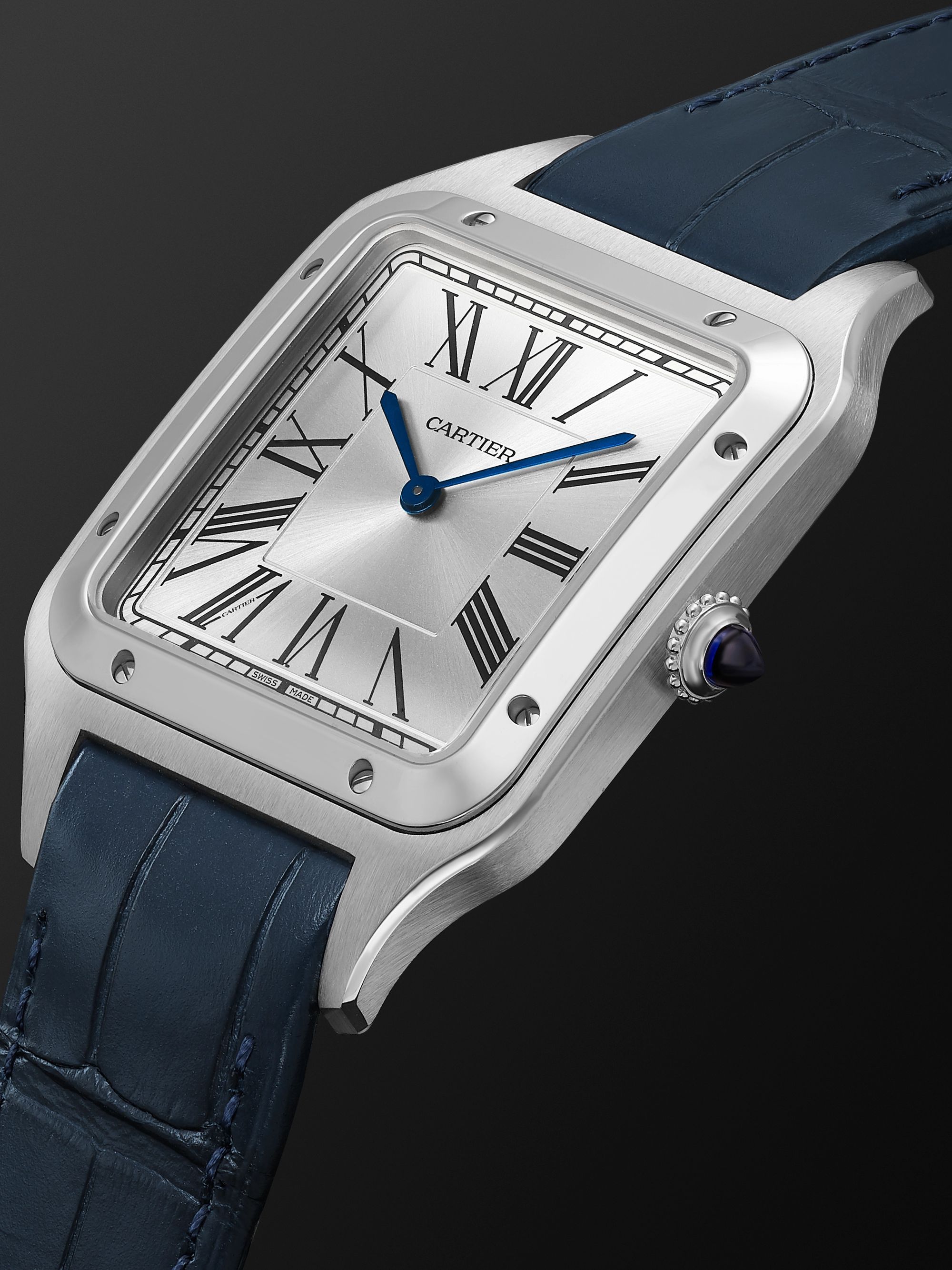 CARTIER Santos-Dumont Hand-Wound 33.9mm Extra Large Steel and Alligator Watch, Ref. No. WSSA0032