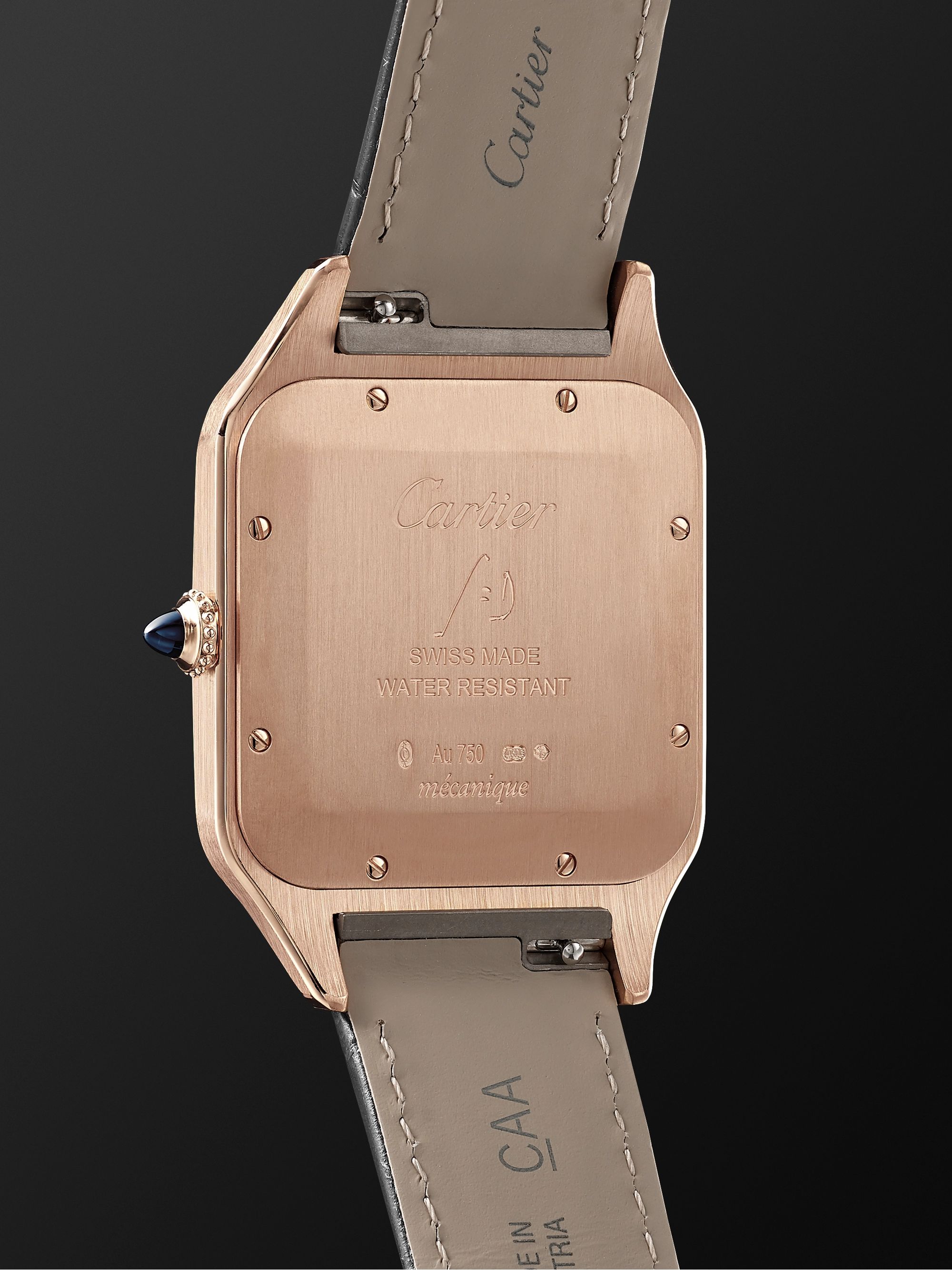 CARTIER Santos-Dumont Hand-Wound 33.9mm Extra Large 18-Karat Rose Gold and Alligator Watch, Ref. No. WGSA0032
