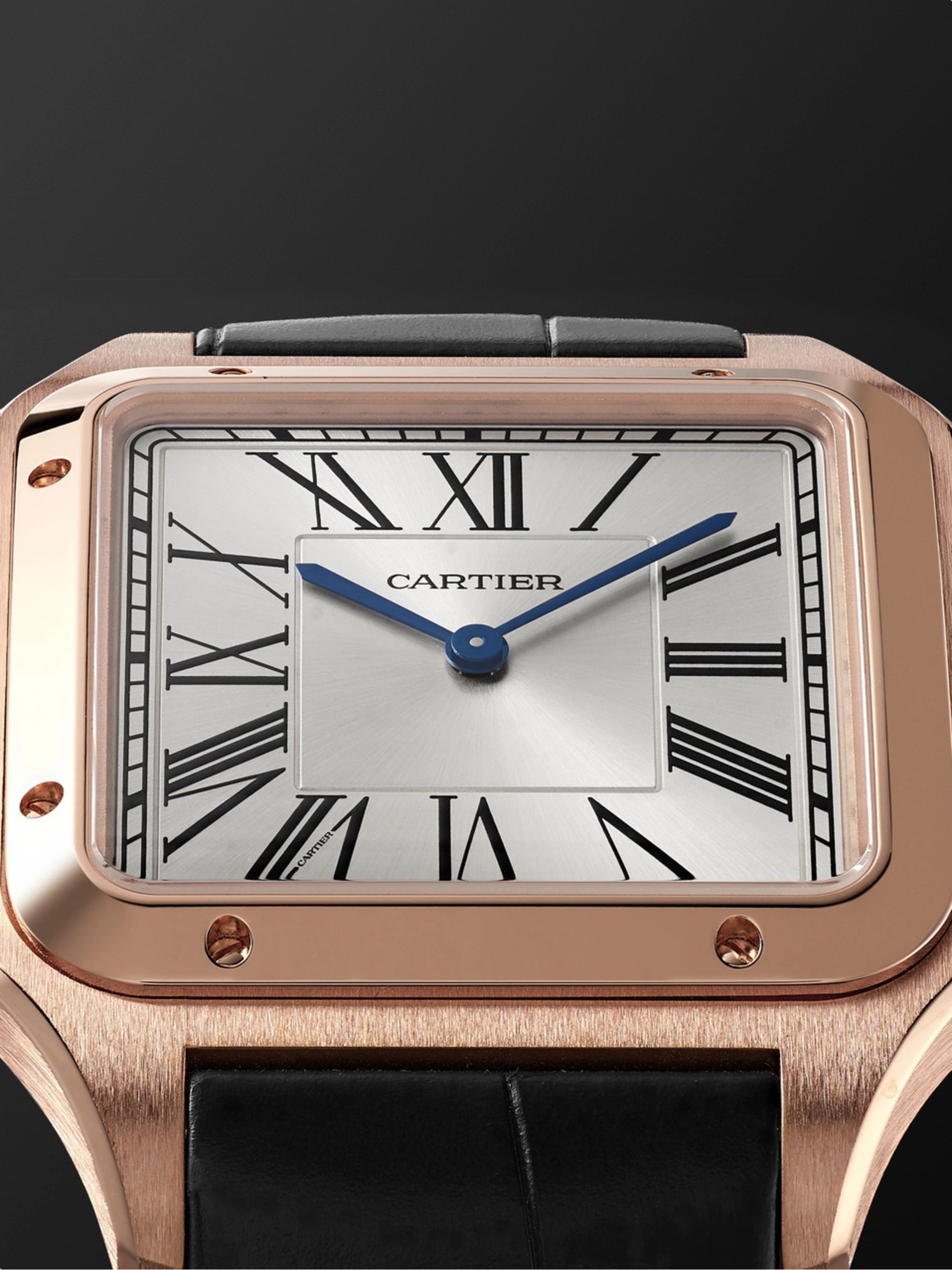 CARTIER Santos-Dumont Hand-Wound 33.9mm Extra Large 18-Karat Rose Gold and Alligator Watch, Ref. No. WGSA0032