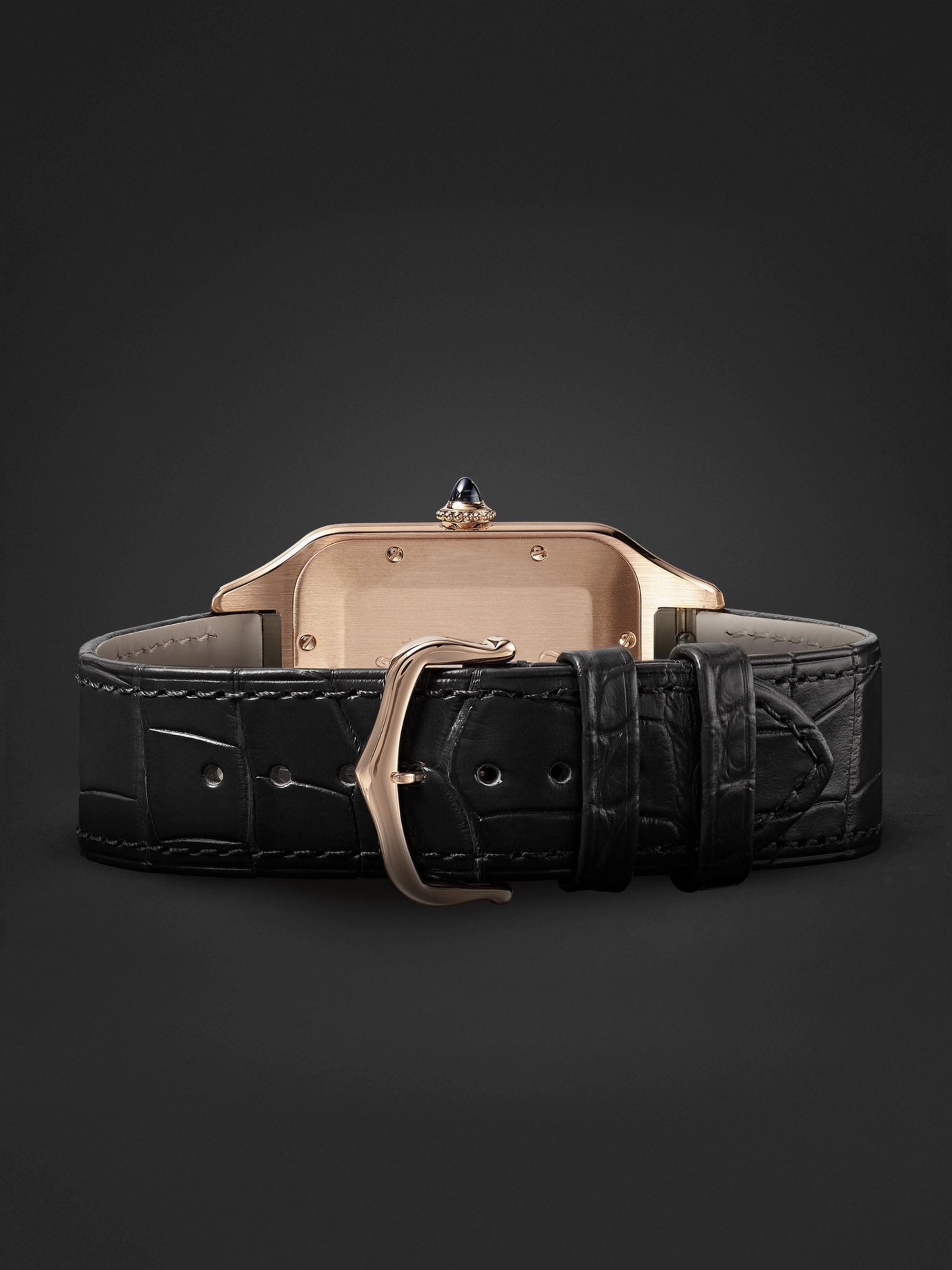 CARTIER Santos-Dumont Hand-Wound 33.9mm Extra Large 18-Karat Rose Gold and Alligator Watch, Ref. No. WGSA0032