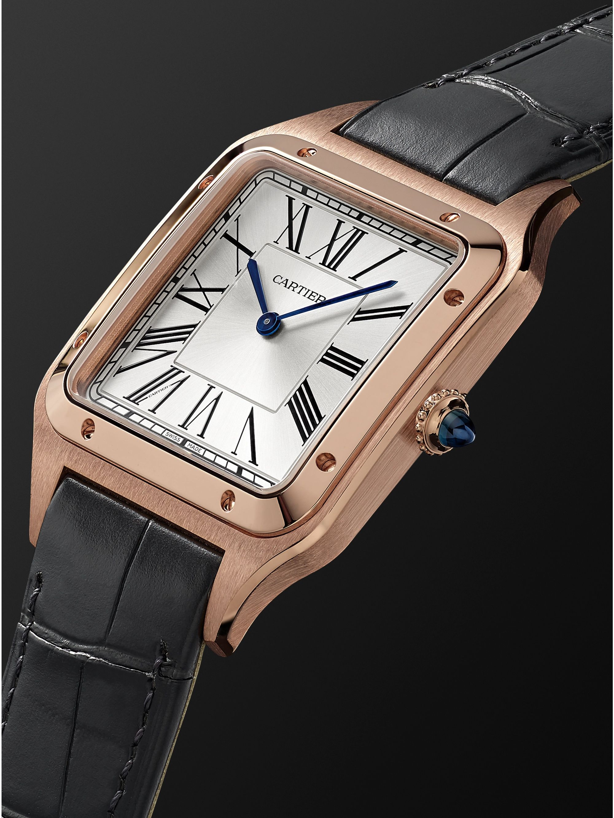 CARTIER Santos-Dumont Hand-Wound 33.9mm Extra Large 18-Karat Rose Gold and Alligator Watch, Ref. No. WGSA0032