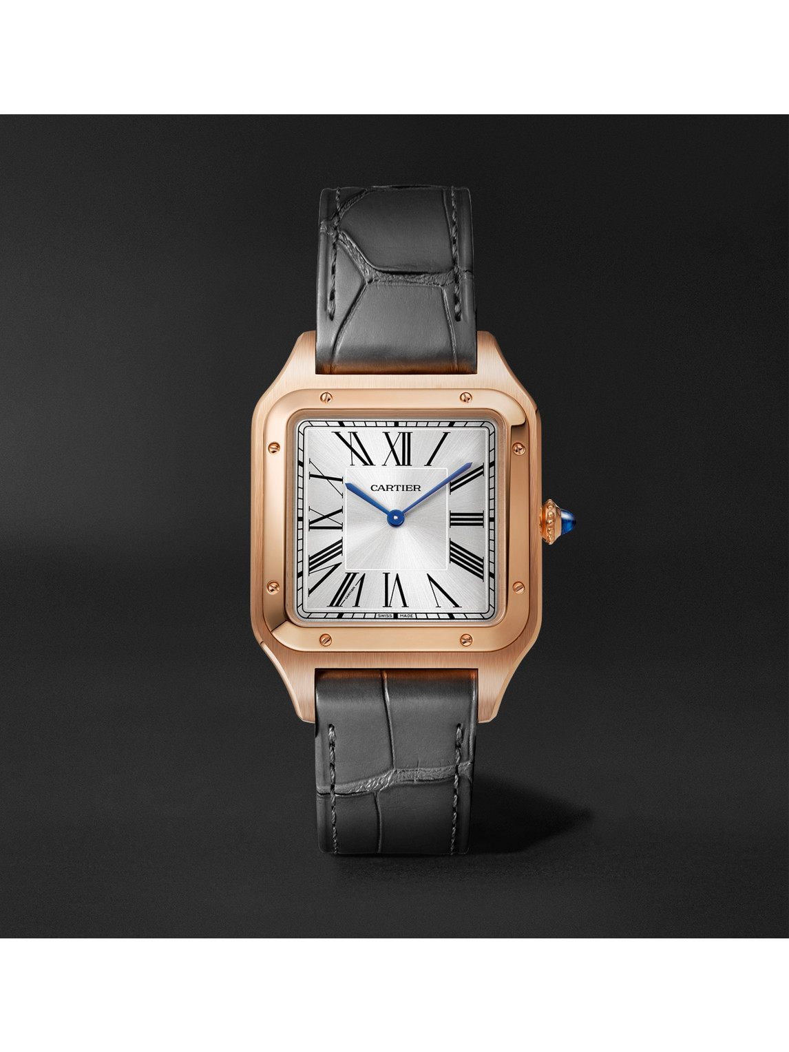 Cartier Santos-dumont 31.4mm 18-karat Rose Gold And Alligator Watch, Ref. No. Wgsa0021 In Silver