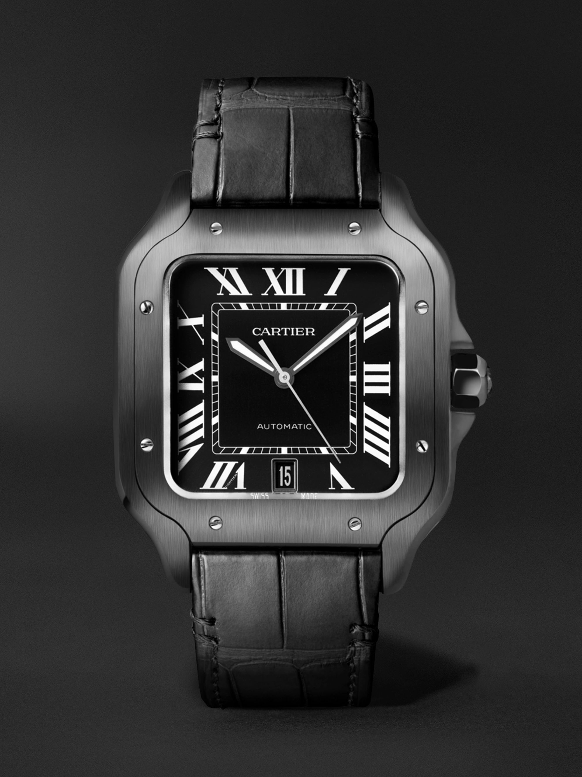 CARTIER Santos de Cartier Automatic 39.8mm Steel and Alligator Leather Watch, Ref. No. WSSA0039